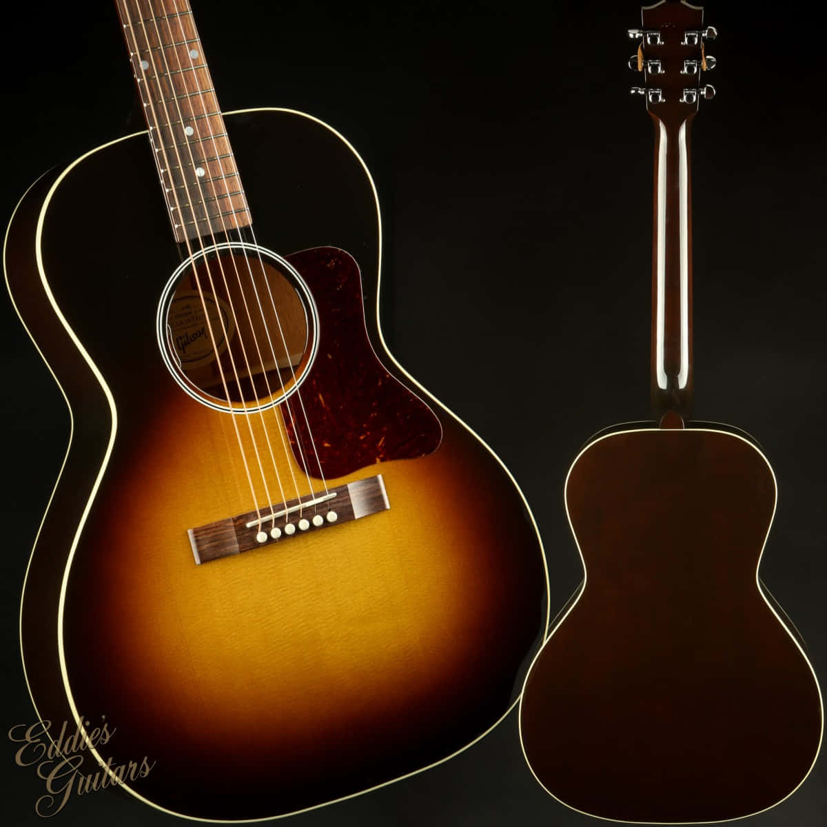 A Guitar With A Sunburst Finish And A Black Background