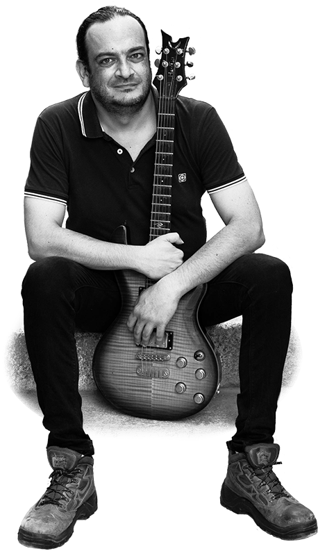 Guitarist Posing With Instrument PNG