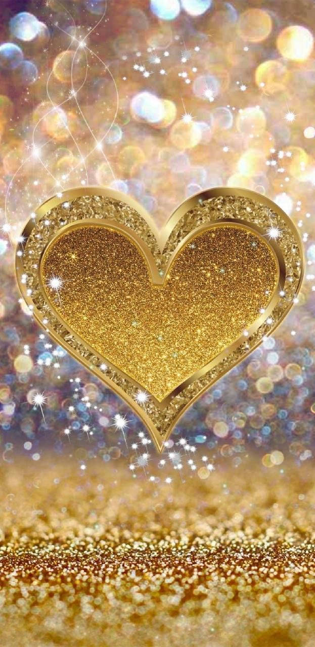 Guld Glitter Heart Wallpaper