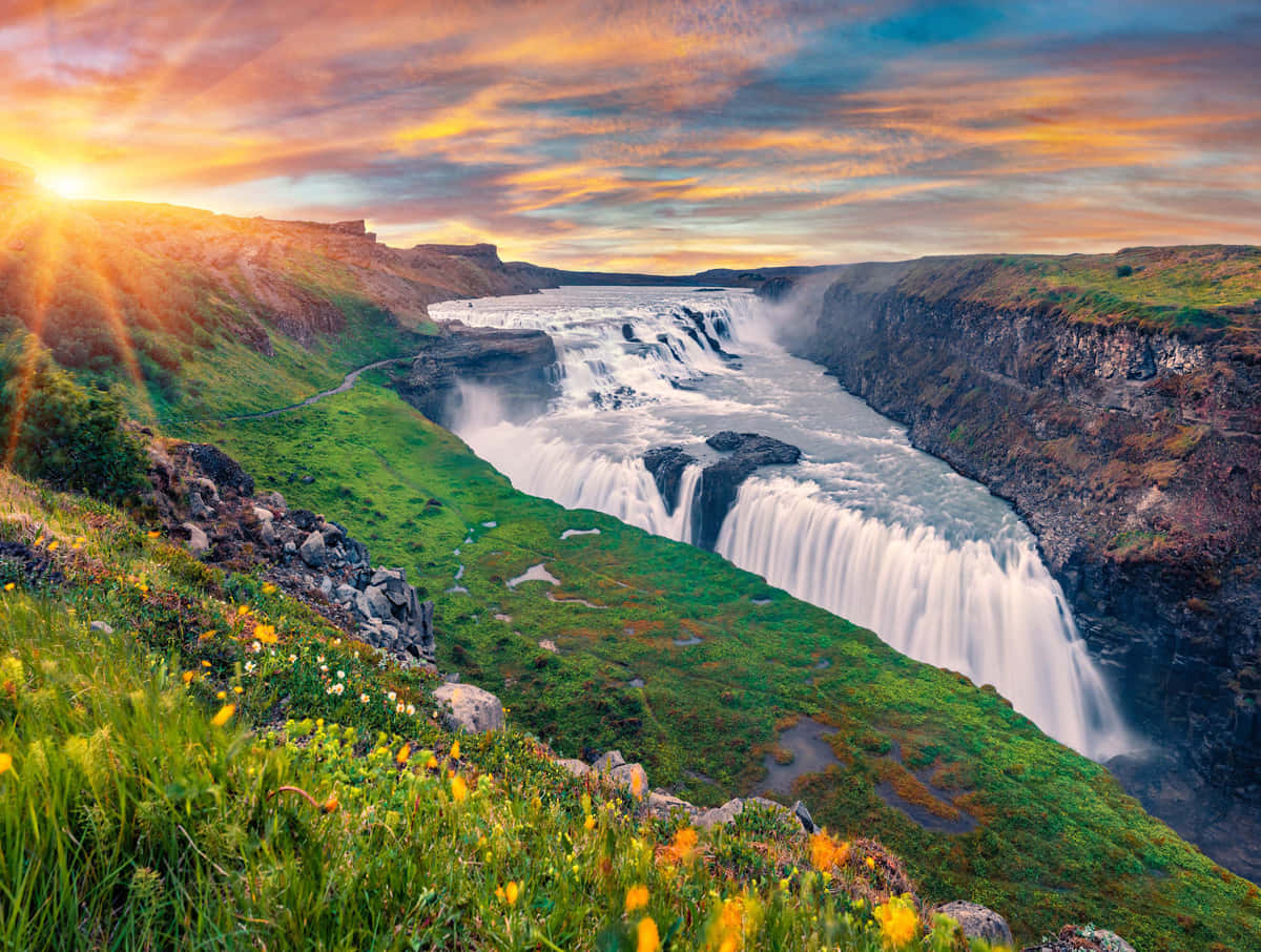 Gullfoss Waterfall In Southwest Iceland During Sunrise Wallpaper
