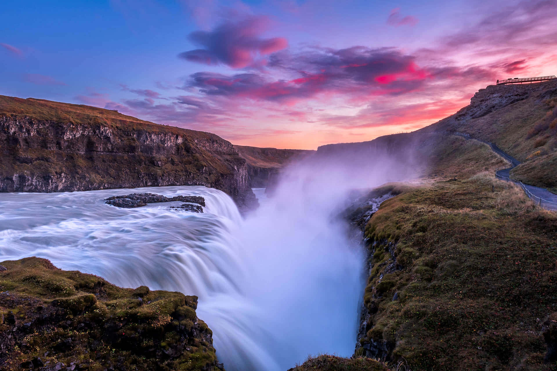 Gullfoss Waterfall In Southwest Iceland During Sunset Wallpaper