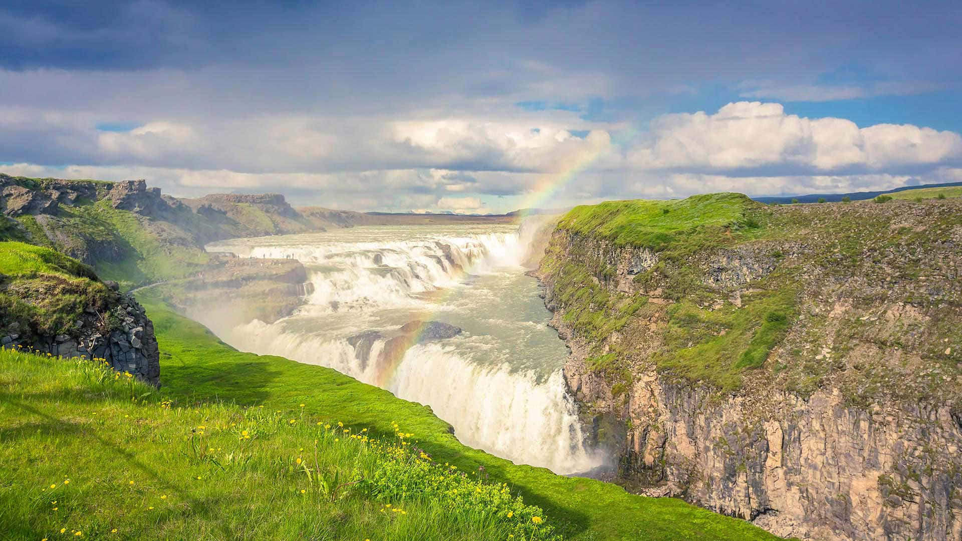 Gullfoss Waterfall In Southwest Iceland Wide Angle Shot Wallpaper