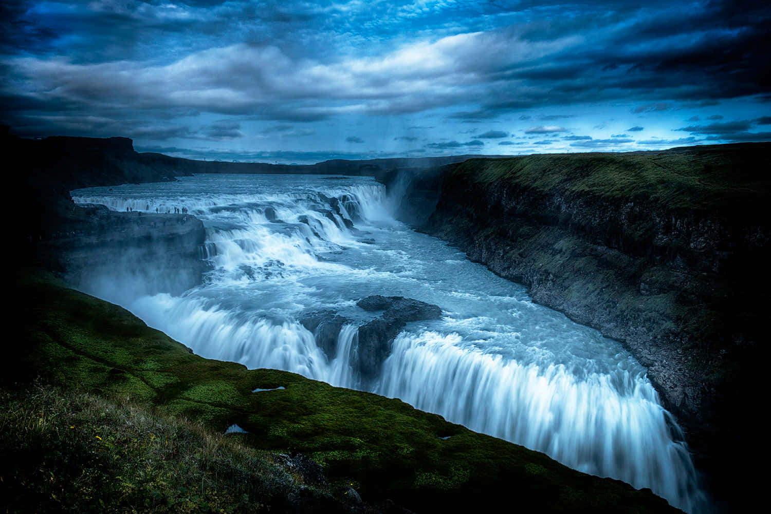 Gullfoss Waterfall With Dark Ambiance In Southwest Iceland Wallpaper