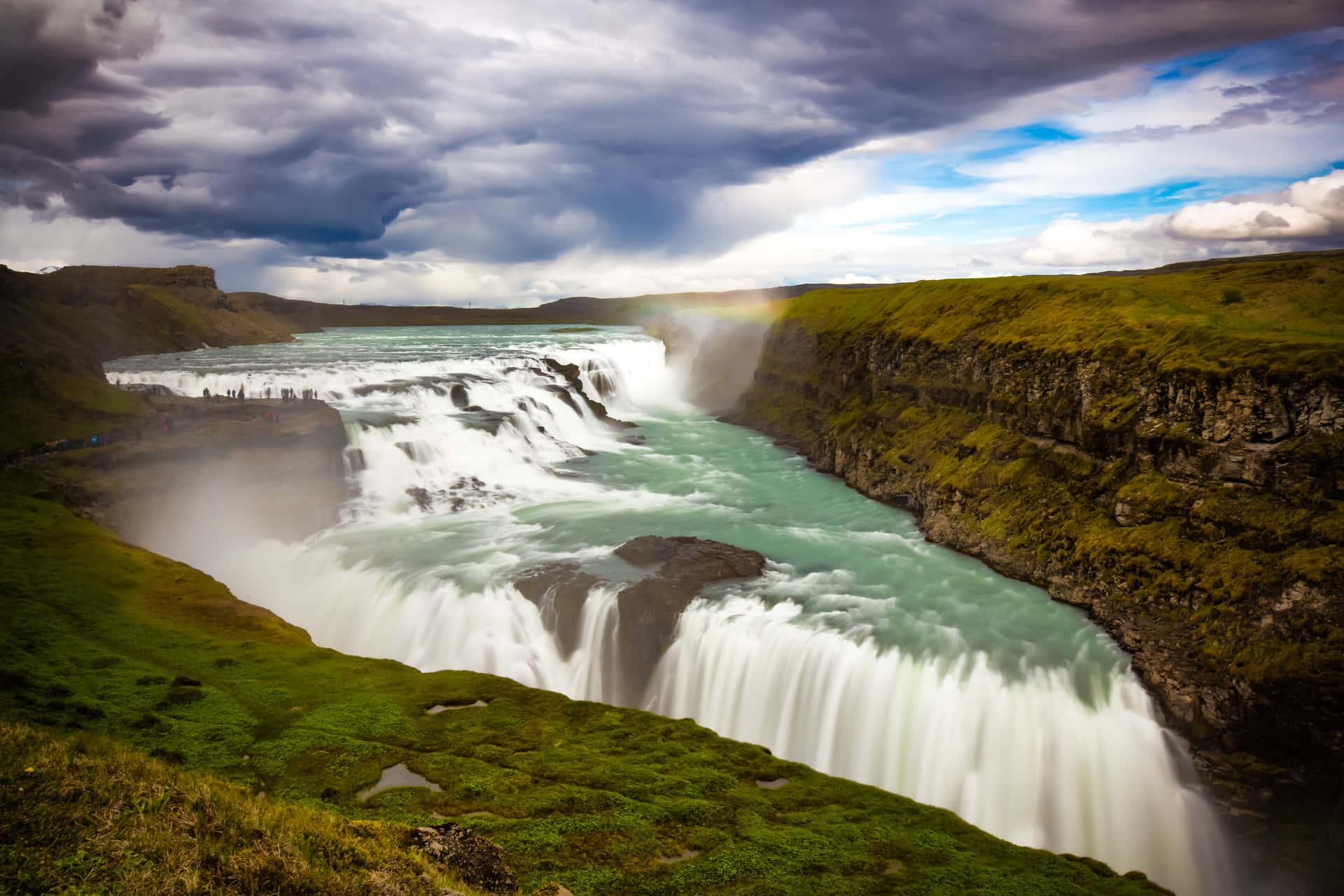 Gullfoss Waterfall With Heavy Clouds In Southwest Iceland Wallpaper