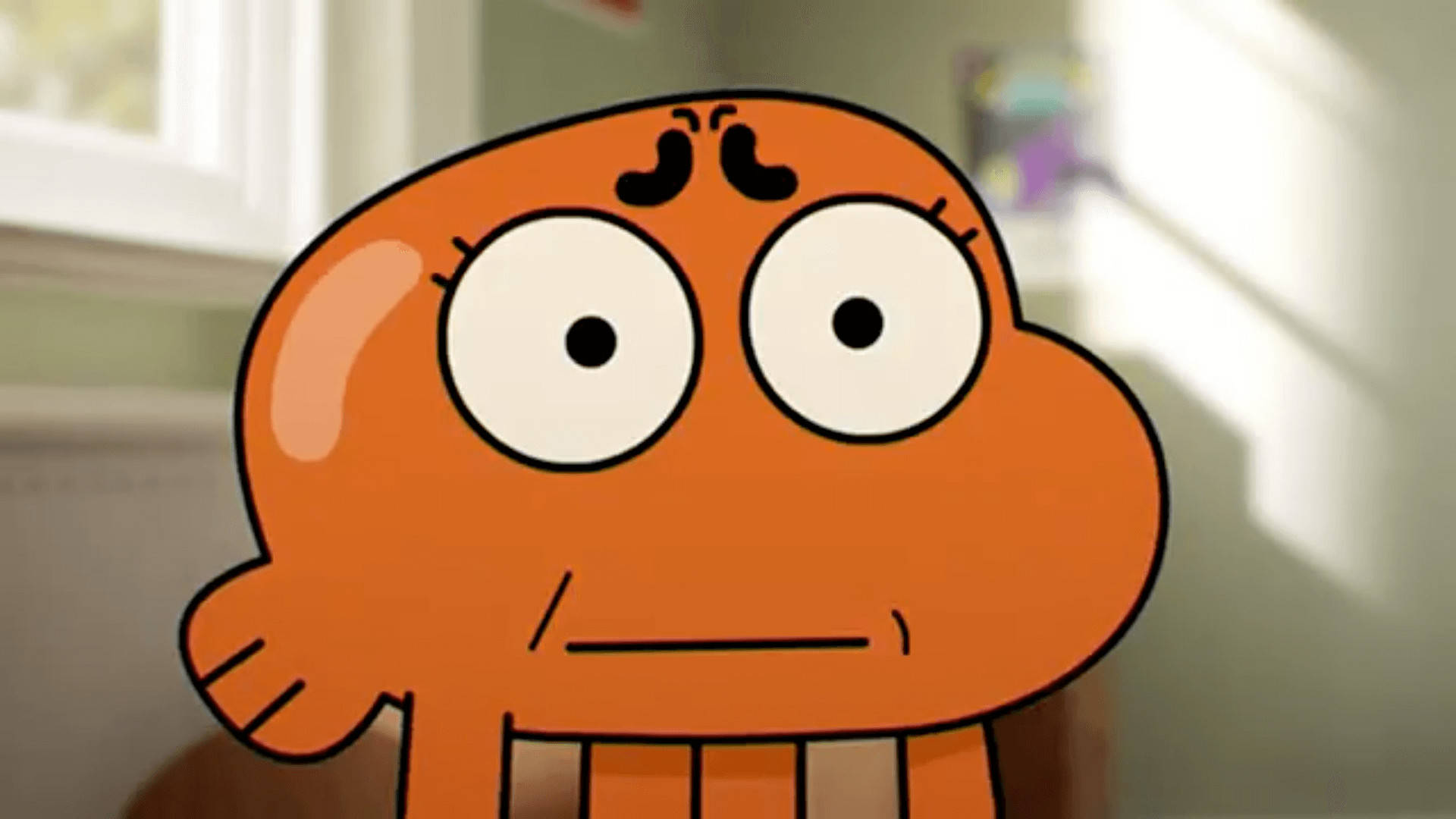 En tegneserie orangemalet blæksprutte med store øjne, der svømmer i midten Wallpaper