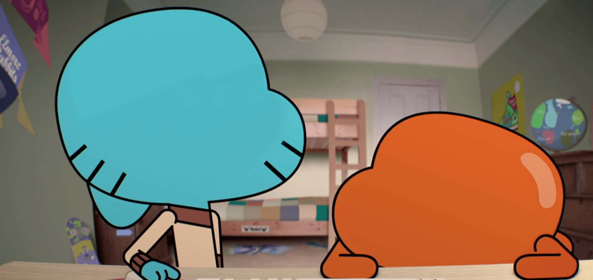 Gumball and Darwin happily playing together in their whimsical world. Wallpaper