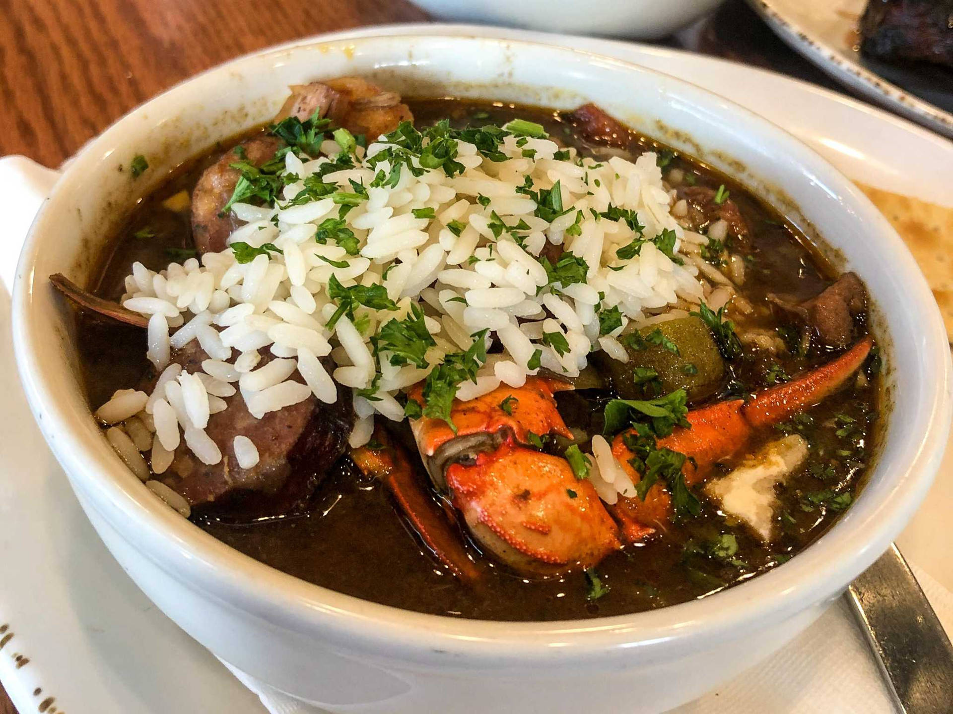 Gumbo Black Aesthetic Soup With Rice And Shrimp Wallpaper