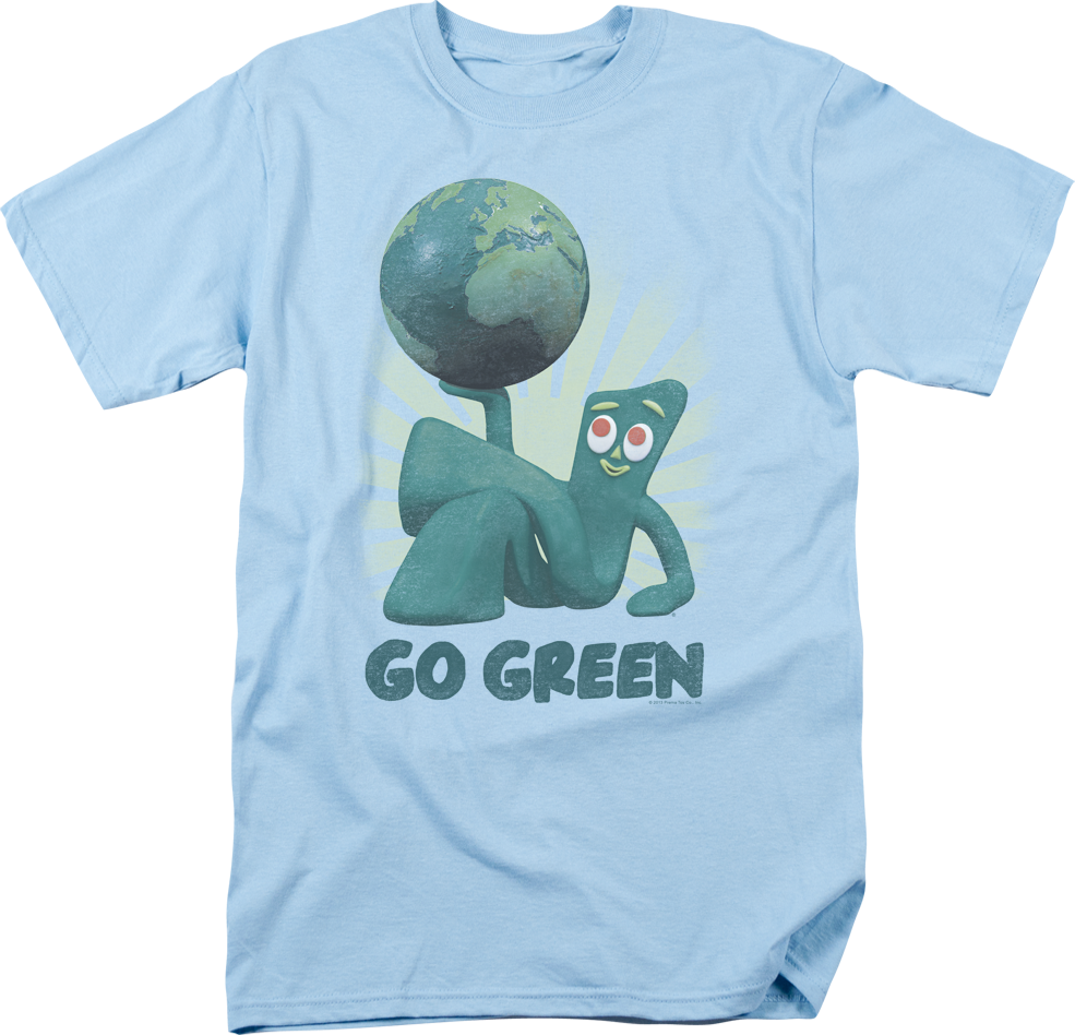 Gumby Holding Earth Go Green Shirt PNG