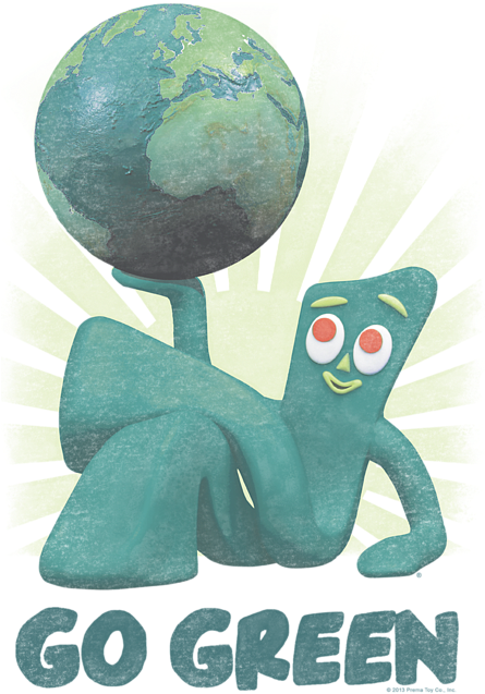 Gumby Holding Globe Go Green PNG