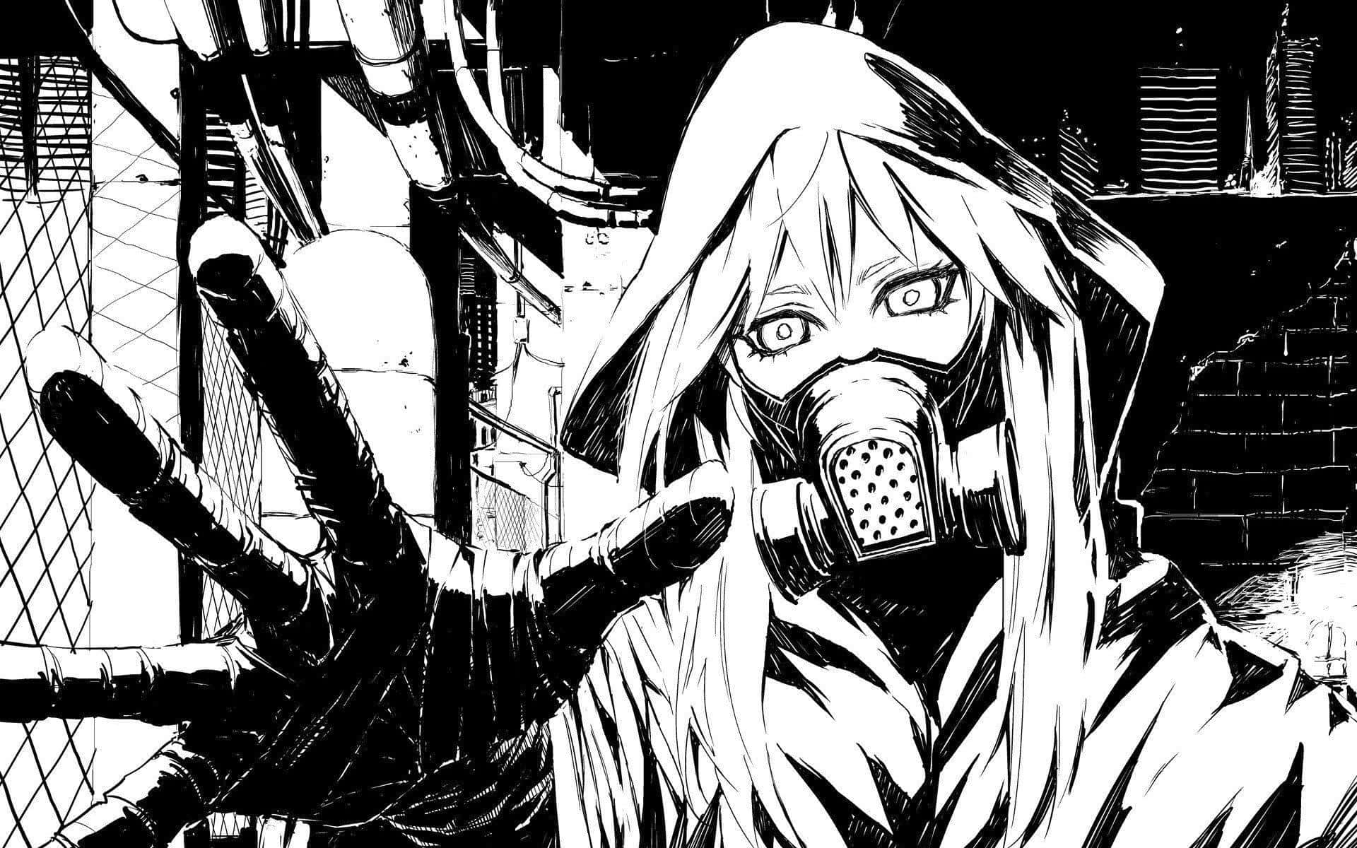 Gumi In Mask In Black And White Anime Pfp Wallpaper