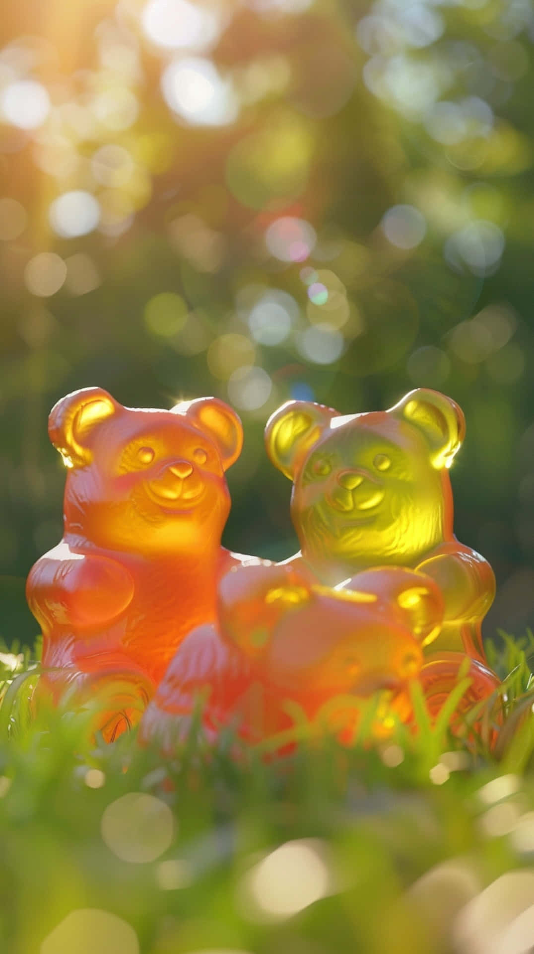 Gummy Bears Sunlit Garden Backdrop Wallpaper