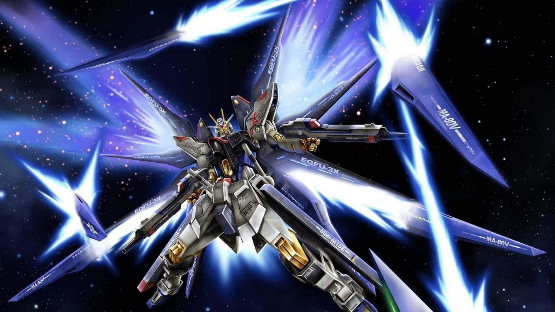 Gundam00 - Ein Raumschiff Mit Blauem Licht.