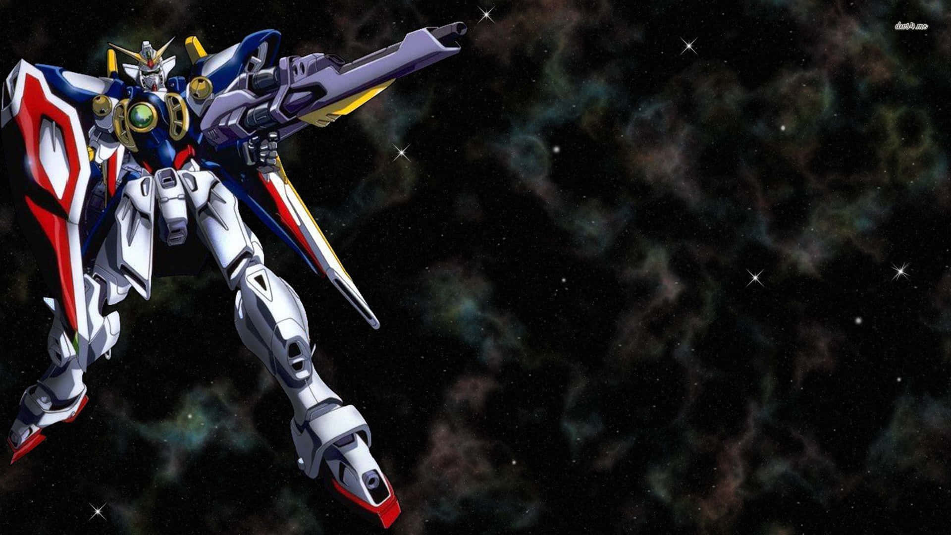 Et indviklet Gundam skulptur står i en frodig japansk have Wallpaper