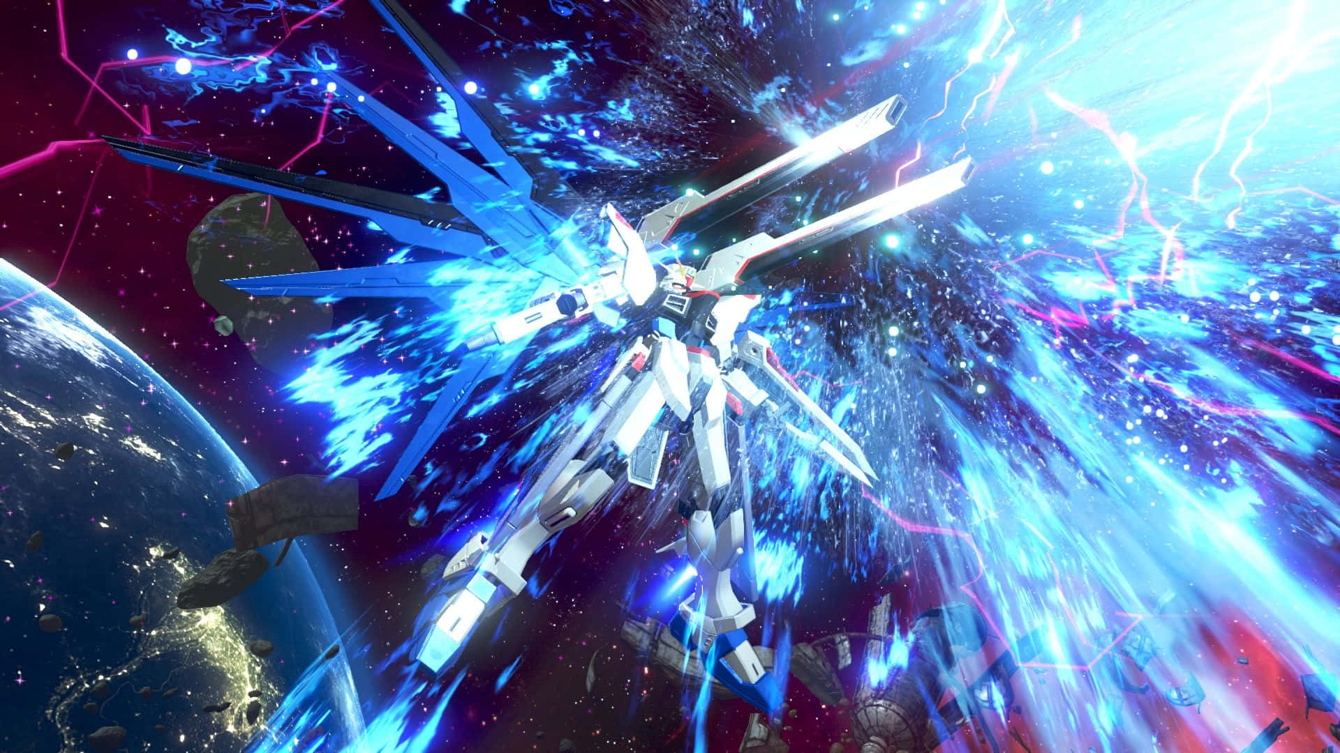 En imponerende stor og kraftig Gundam-robot. Wallpaper