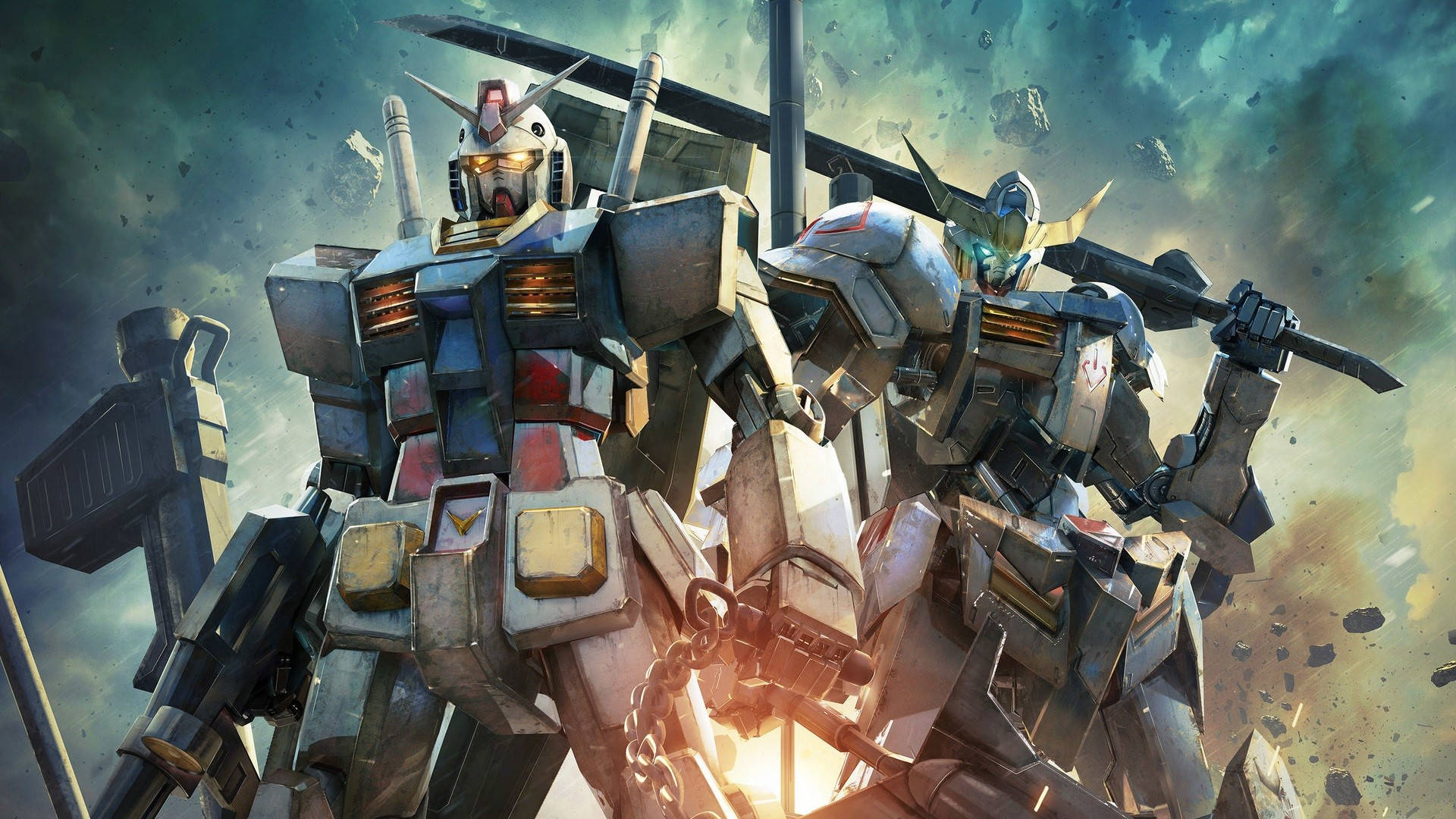 Gundam Robots Holding Their Weapons Wallpaper