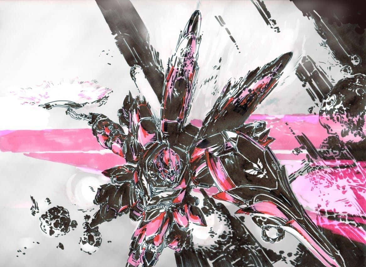A menacing silhouette of the RX-0 Unicorn Gundam in intense focus Wallpaper