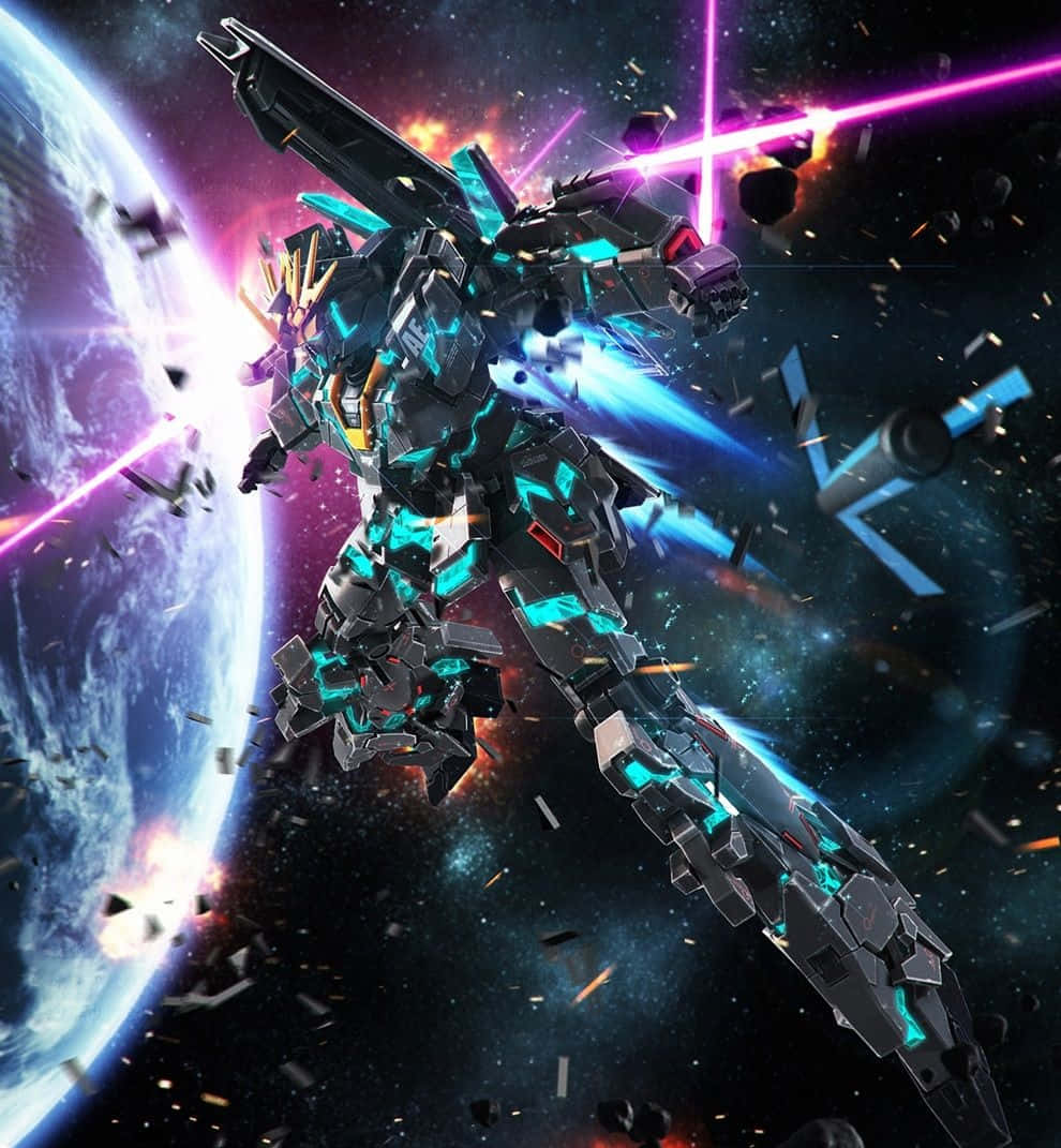The legendary RX-0 Unicorn Gundam stands tall in an epic, sci-fi scene Wallpaper