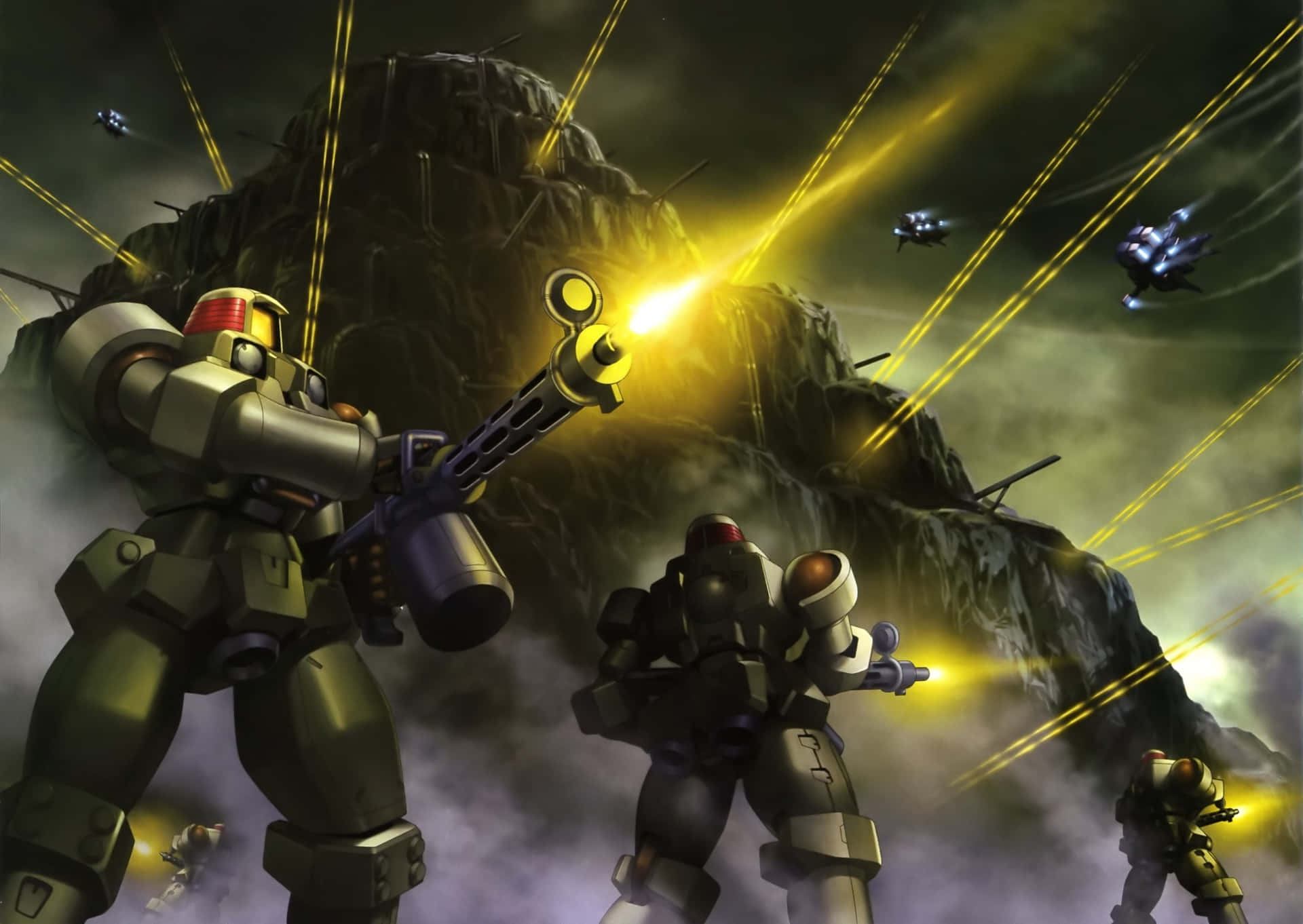 Two Gundams Engaged In Epic Battle Wallpaper
