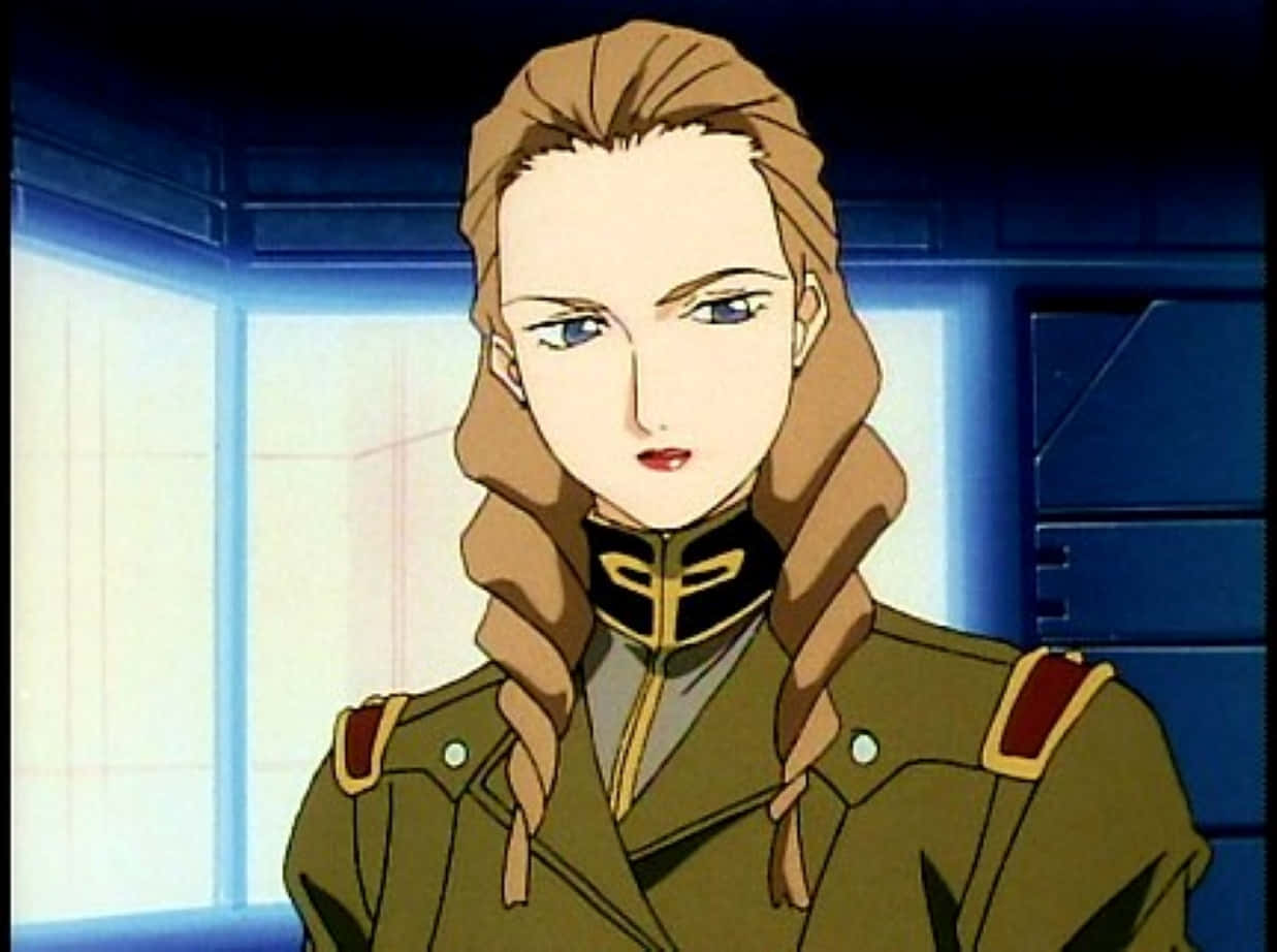 Sally Po in her Preventers uniform with Wing Gundam Zero in the background Wallpaper