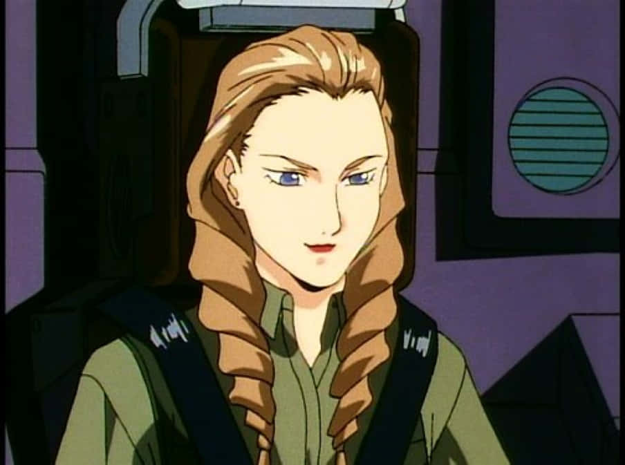 Sally Po with Gundam Wing in the background Wallpaper