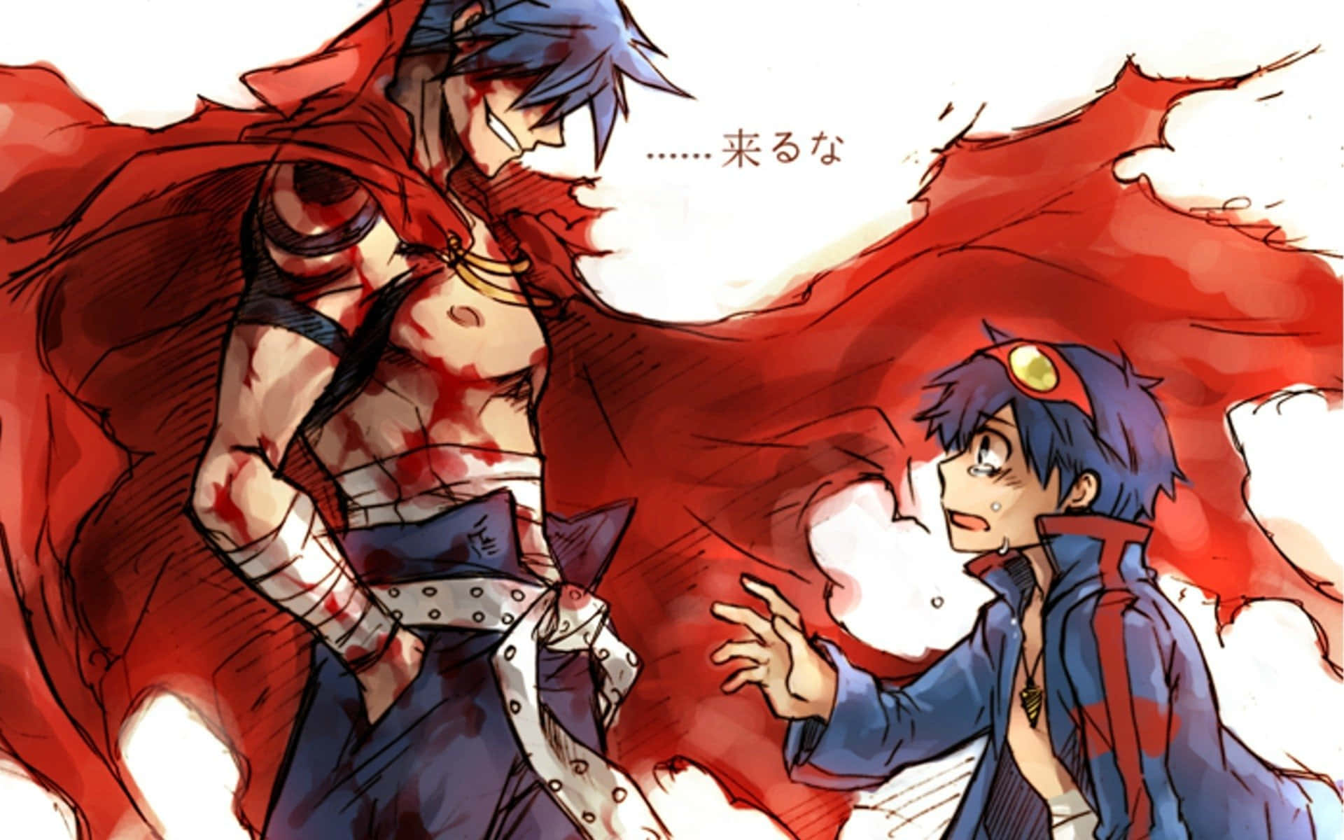 Einezeichnung Von Zwei Anime-charakteren Mit Roten Und Blauen Haaren