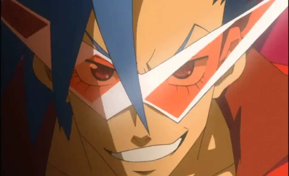 Kamina in action as he leads Team Gurren against the odds in a striking pose. Wallpaper
