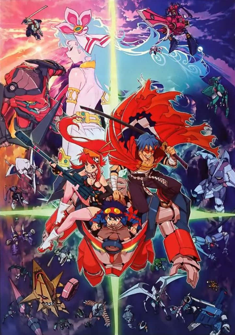 The characters of the Gurren Lagann anime join forces.