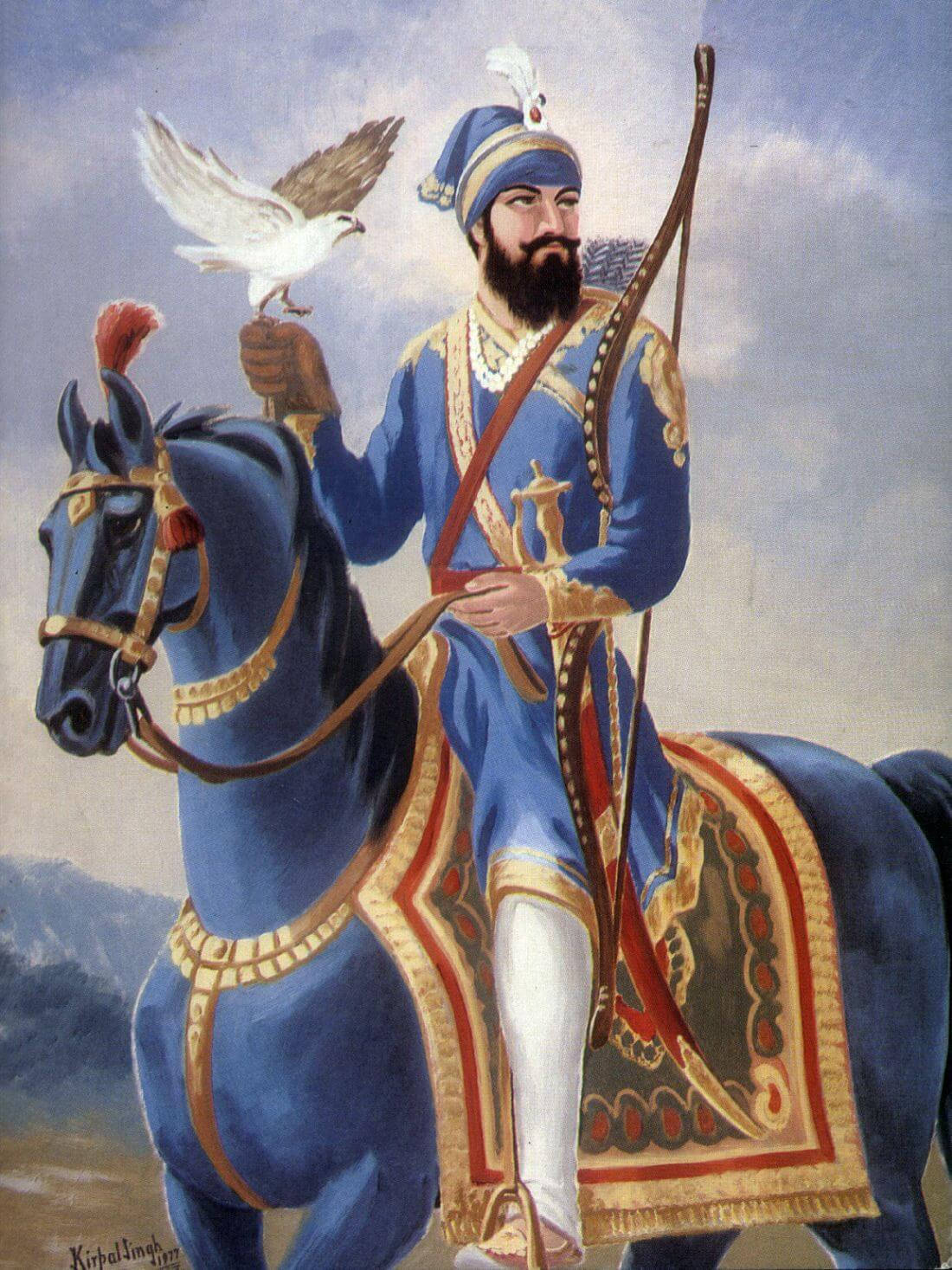 Gurugobind Singh Ji På Blå Häst. Wallpaper