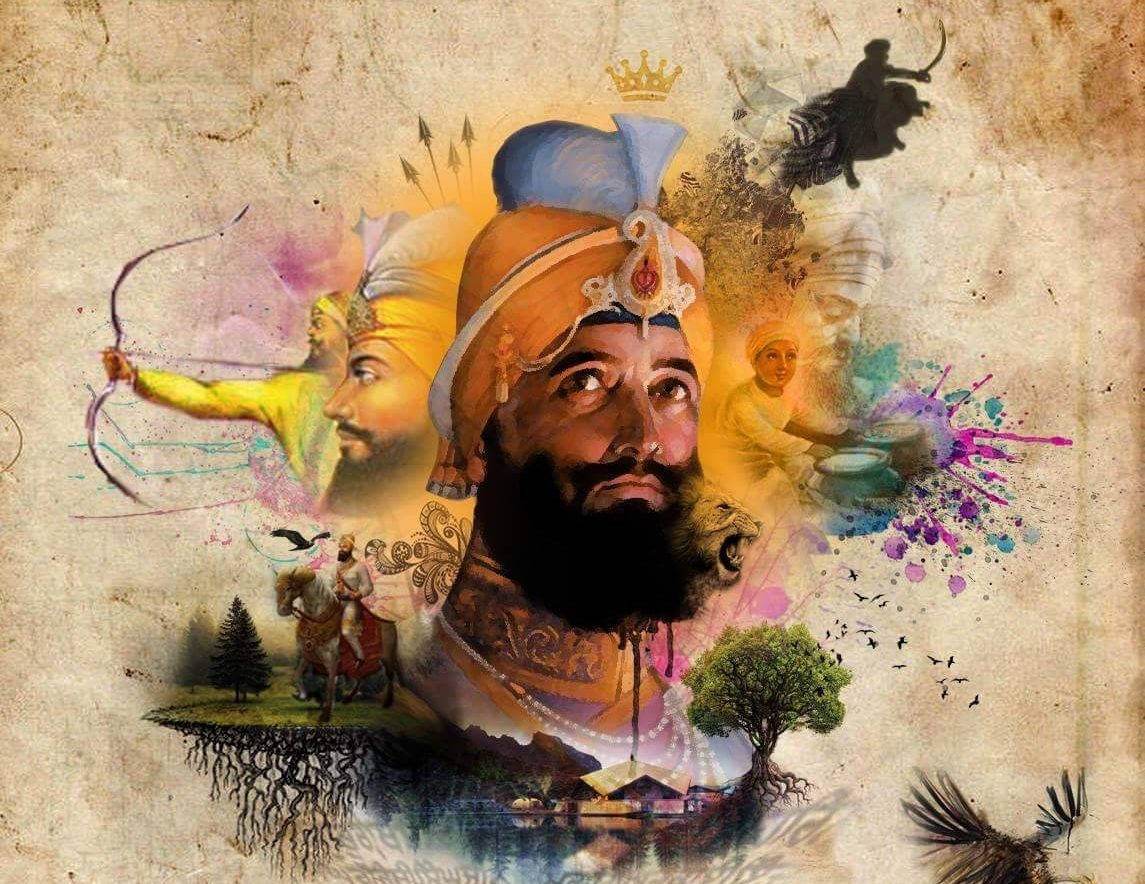Guru Gobind Singh Ji på Pergament Mønster Tapet. Wallpaper