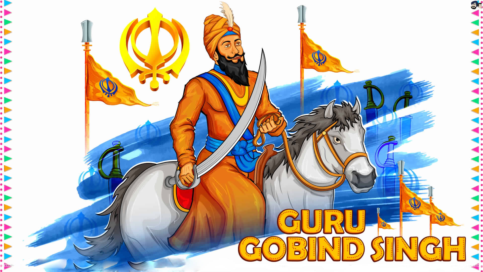 Gurugobind Singh Ji Montado Em Cavalo. Papel de Parede