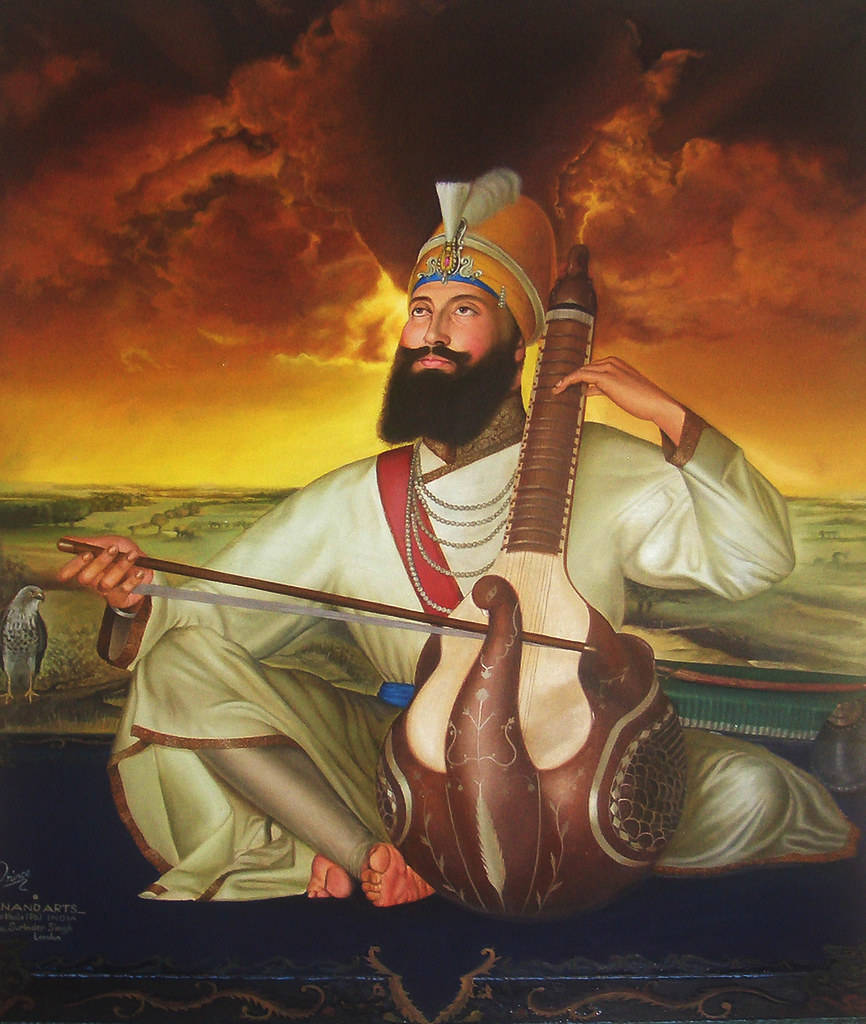 Guru Gobind Singh Ji med instrument skrivebordsbaggrund. Wallpaper