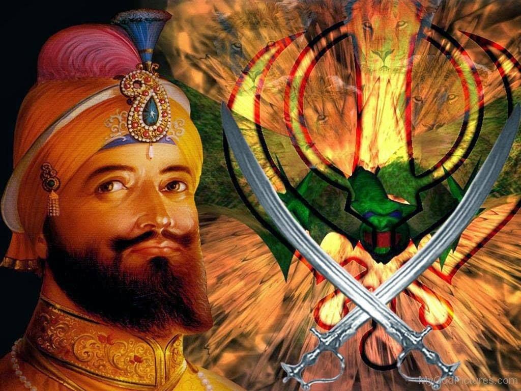 Gurugobind Singh Ji Mit Dem Sikhischen Emblem Wallpaper