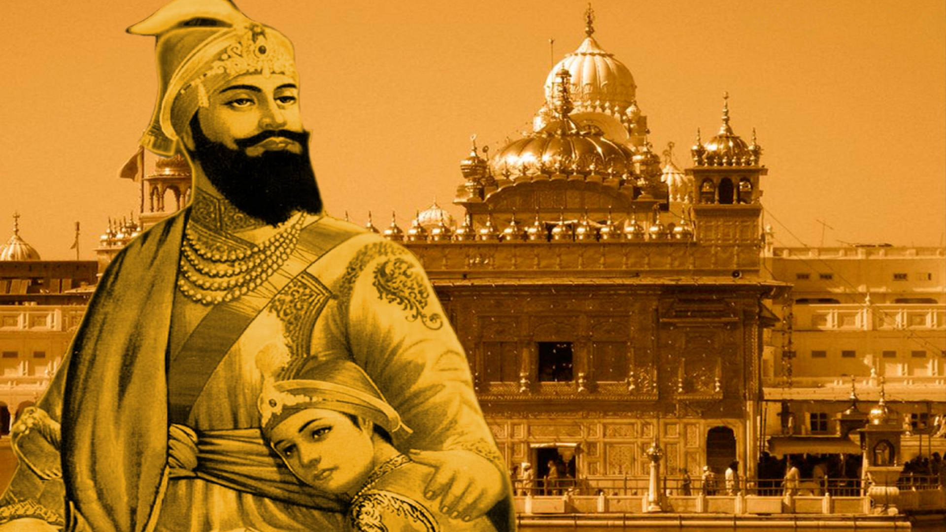 Gurugobind Singh Ji Med Sonen Som Bakgrundsbild På Datorn Eller Mobilen. Wallpaper