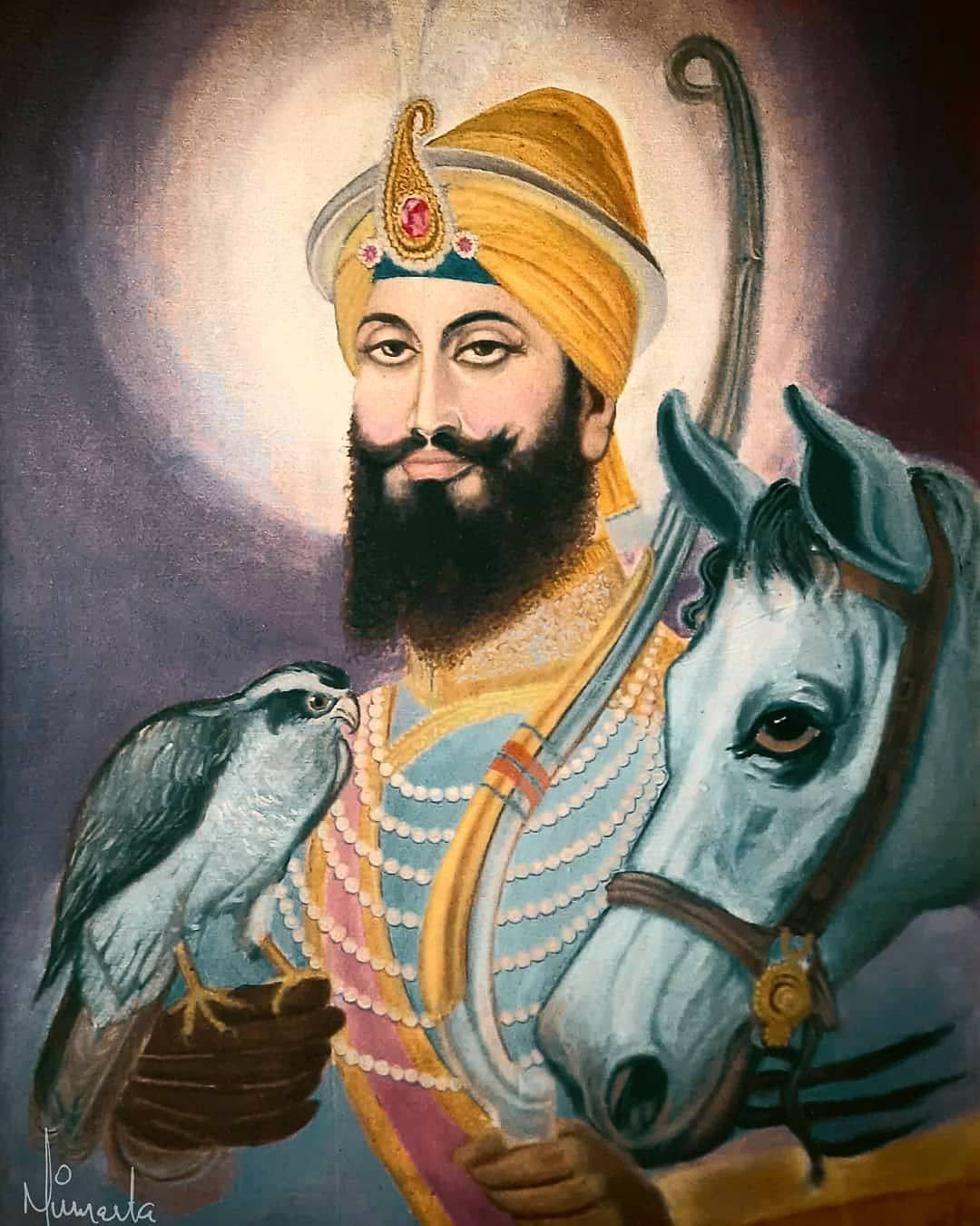 Guru Gobind Singh Ji With Symbols Wallpaper