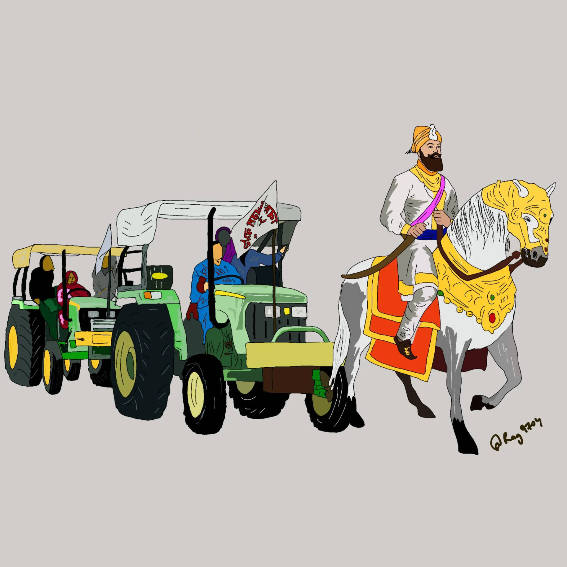 Gurugobind Singh Ji Med Traktorer. Wallpaper