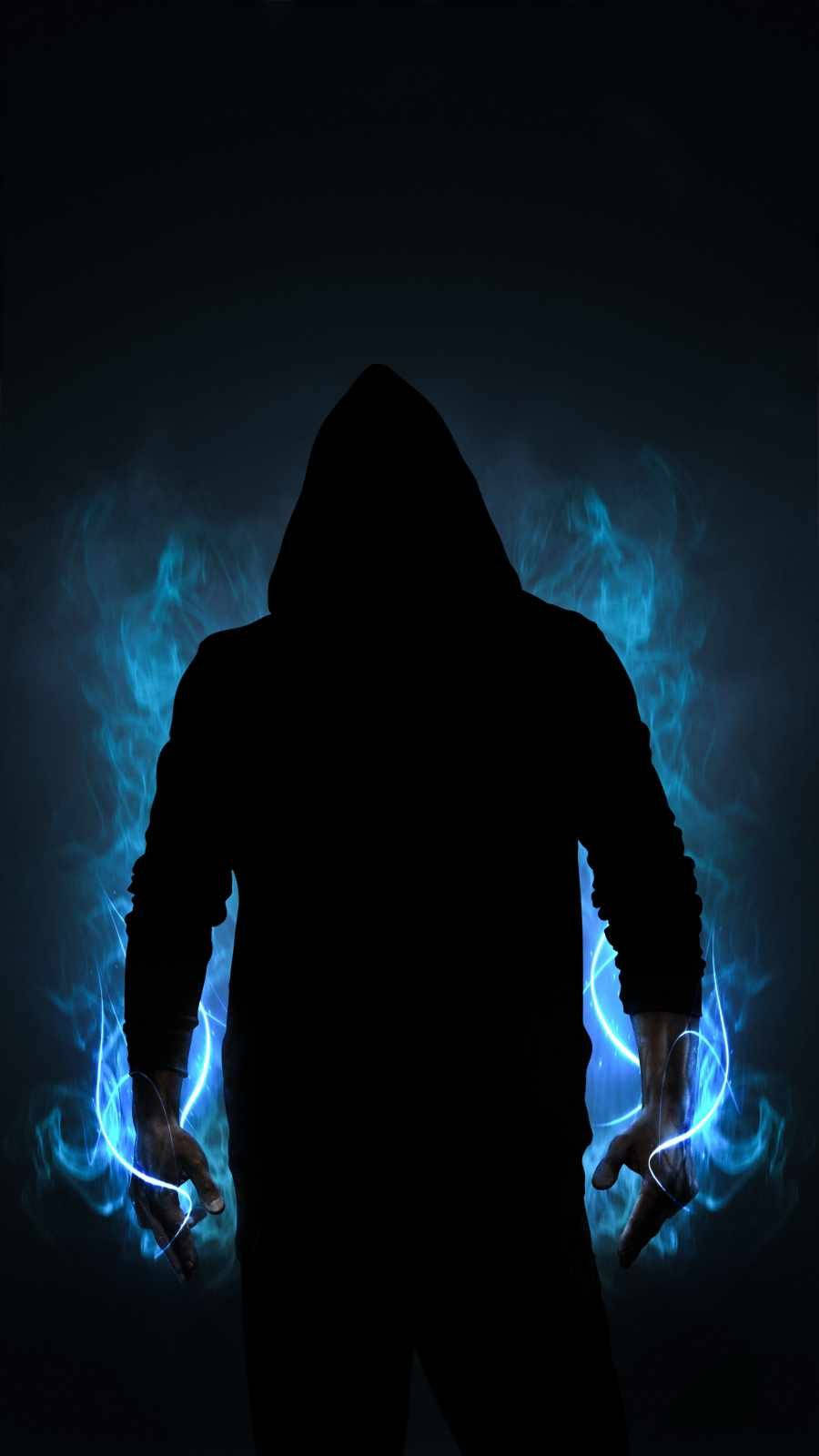 Download Guy With Hoodie In Blue Flames Wallpaper 