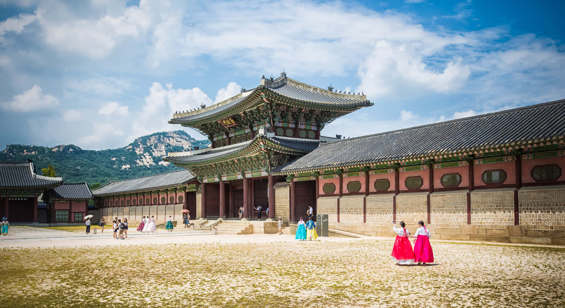 Gyeongbokgung Palace Tourists In Traditional Clothing Picture