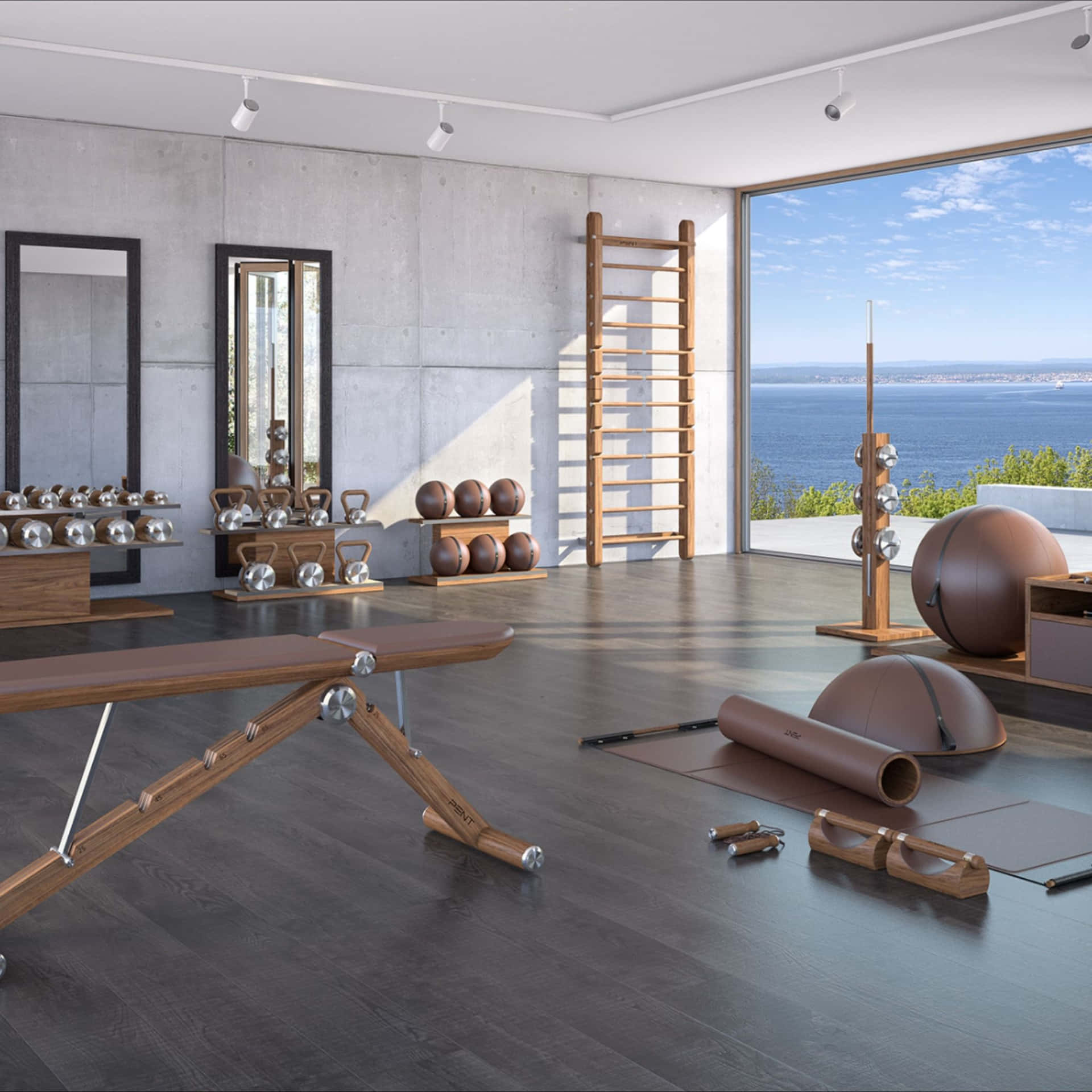 A Gym Room With A View Of The Ocean