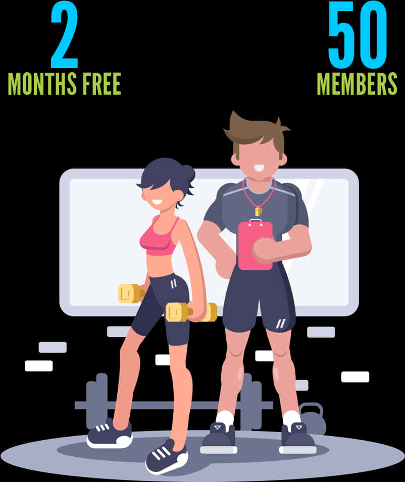 Gym Promotion Cartoon Fitness Couple PNG