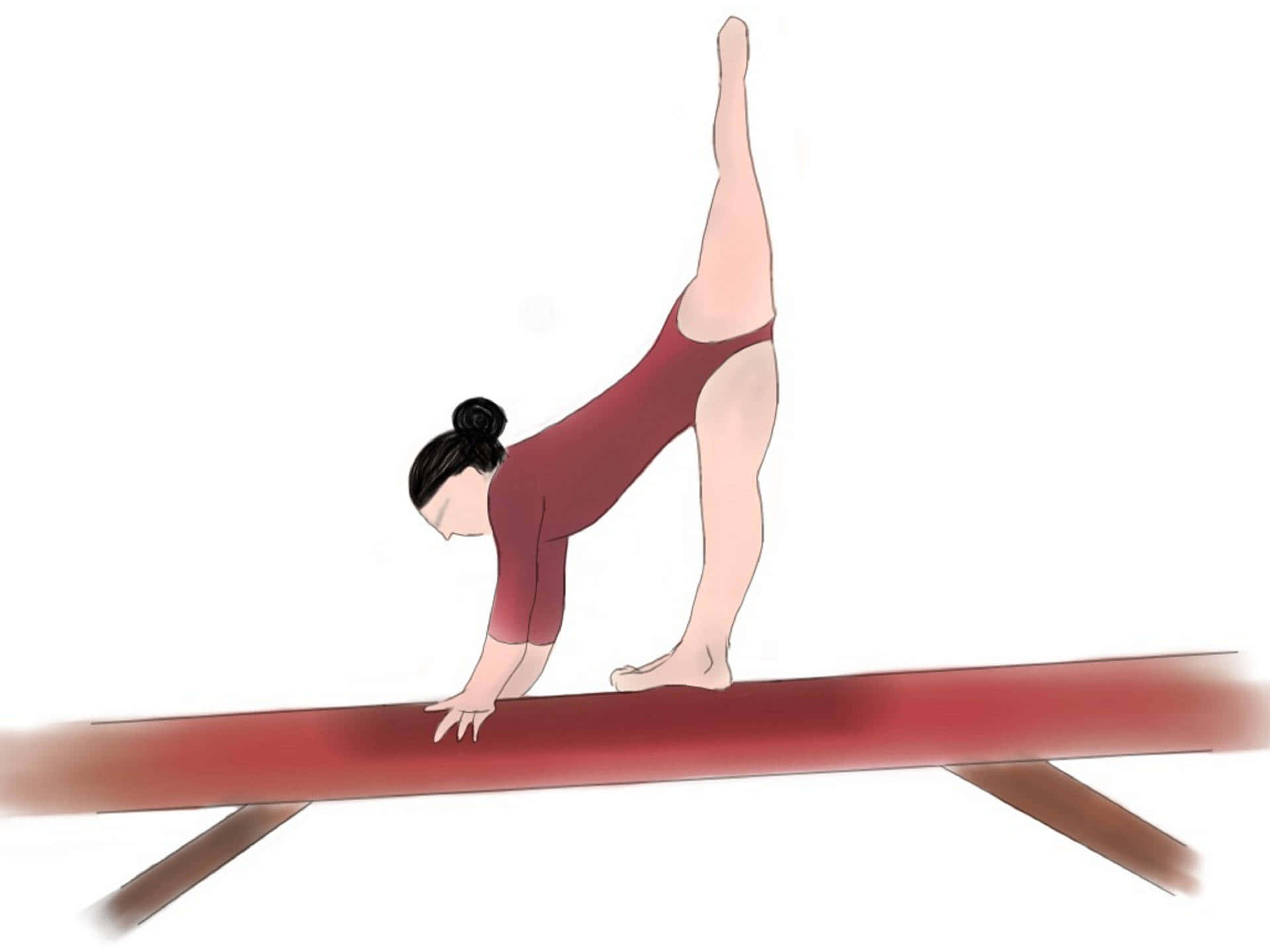 A young female gymnast passionately performs on a balance beam