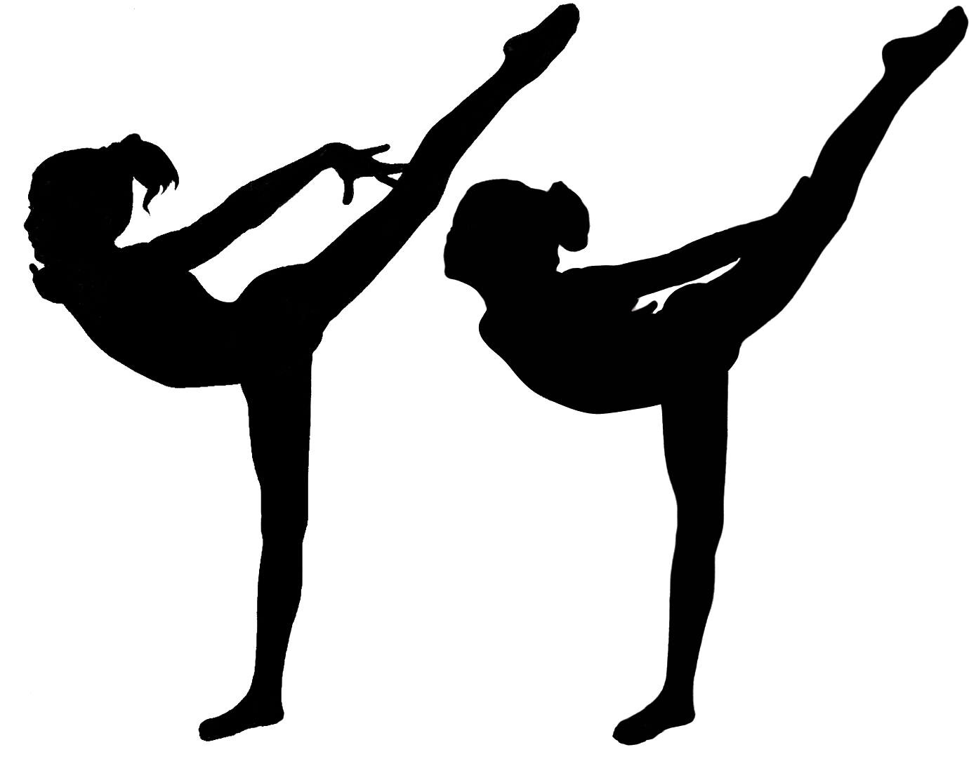 Gymnasts Performing High Kicks Silhouette PNG