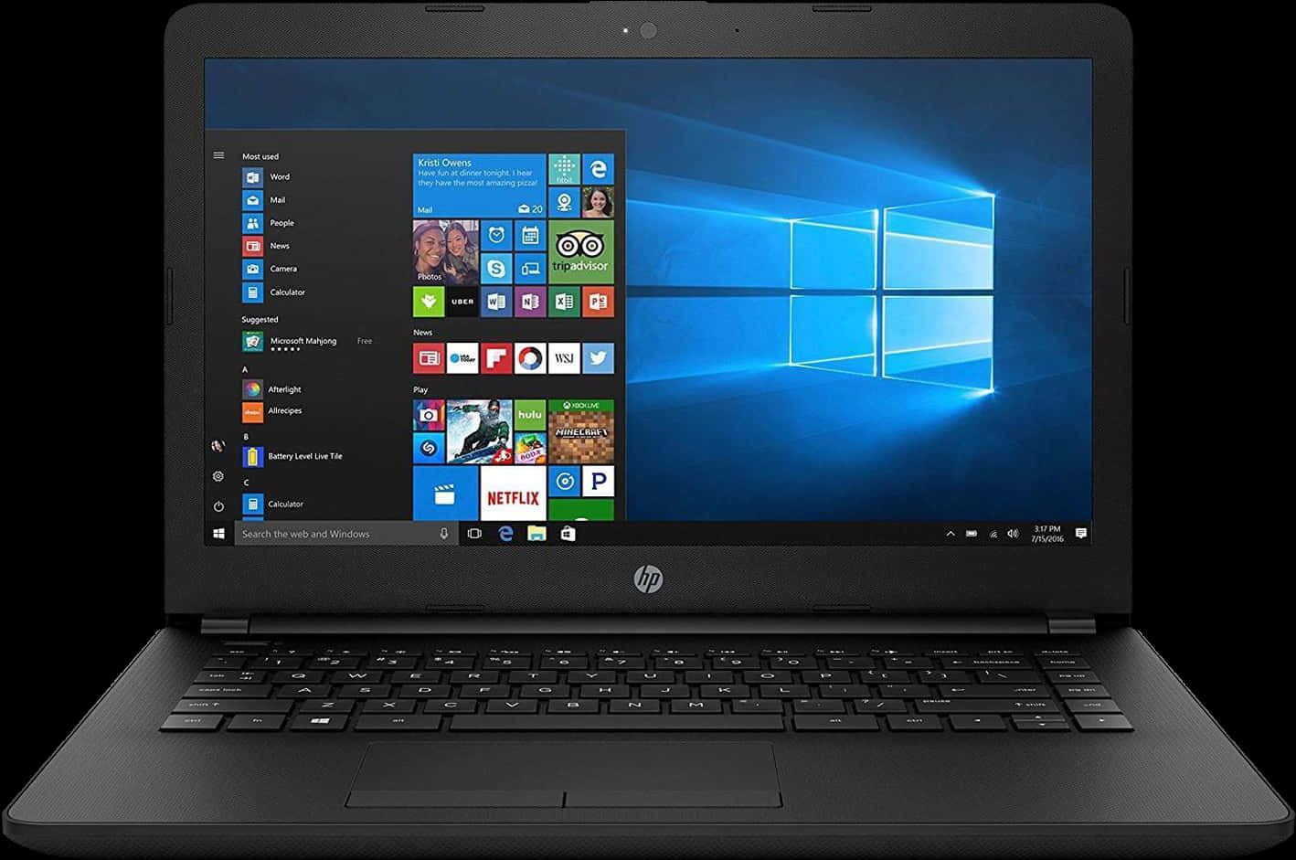 H P Laptop Windows10 Start Screen PNG