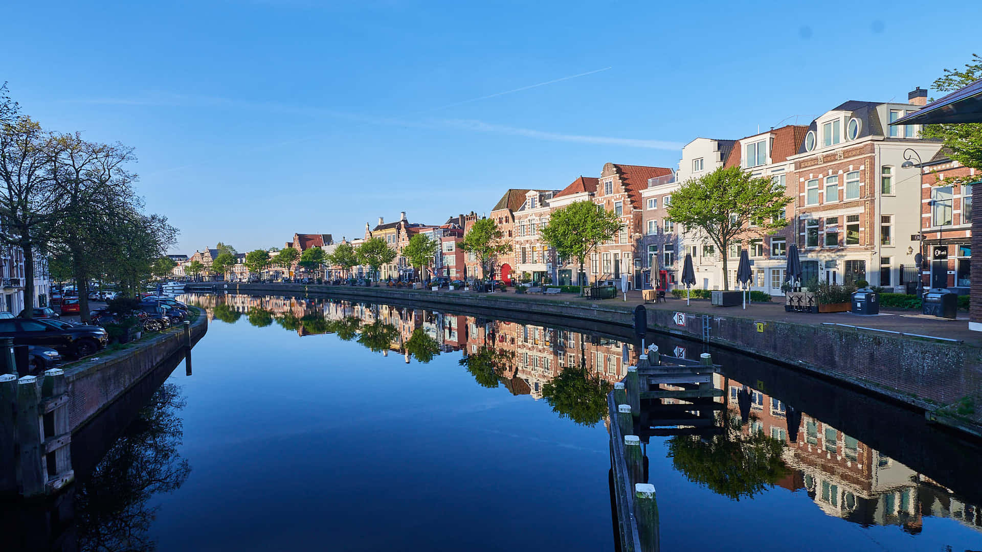 Haarlem Canal Reflections Netherlands Wallpaper