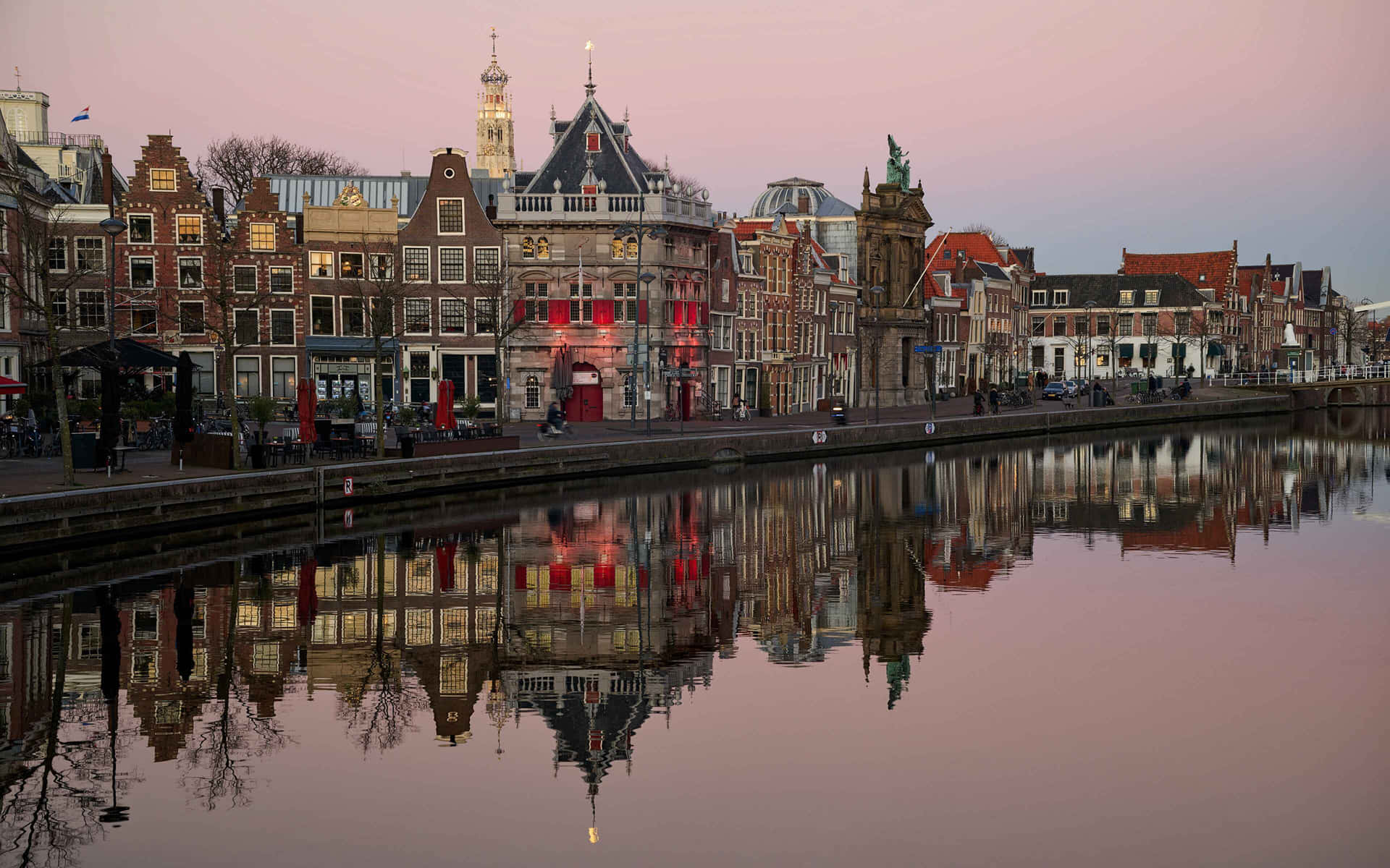 Haarlem River Reflections Dusk Wallpaper