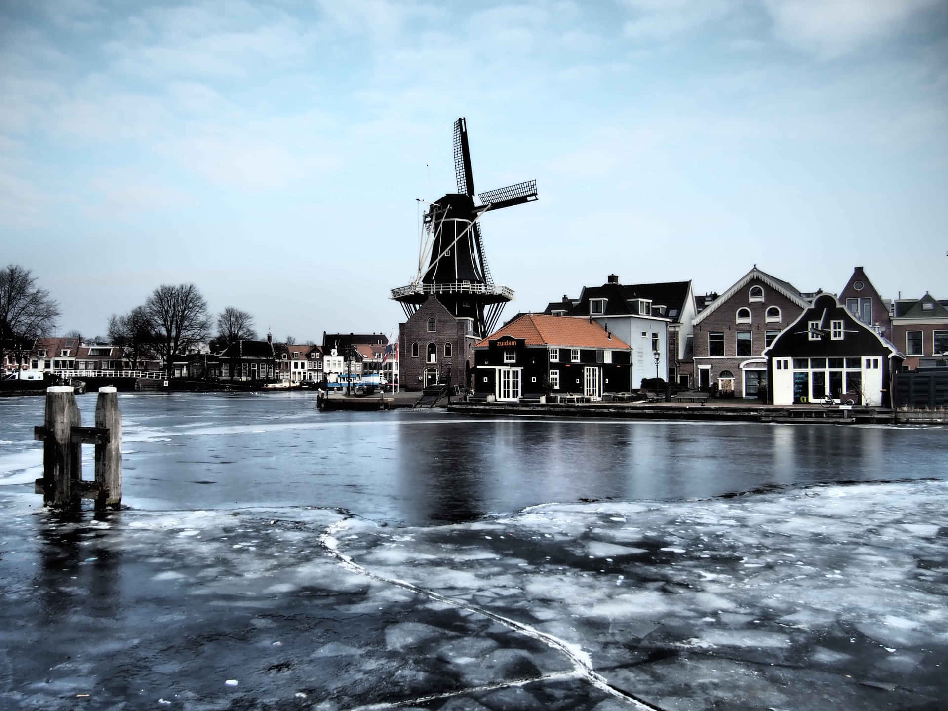 Haarlem Winter Windmill Wallpaper