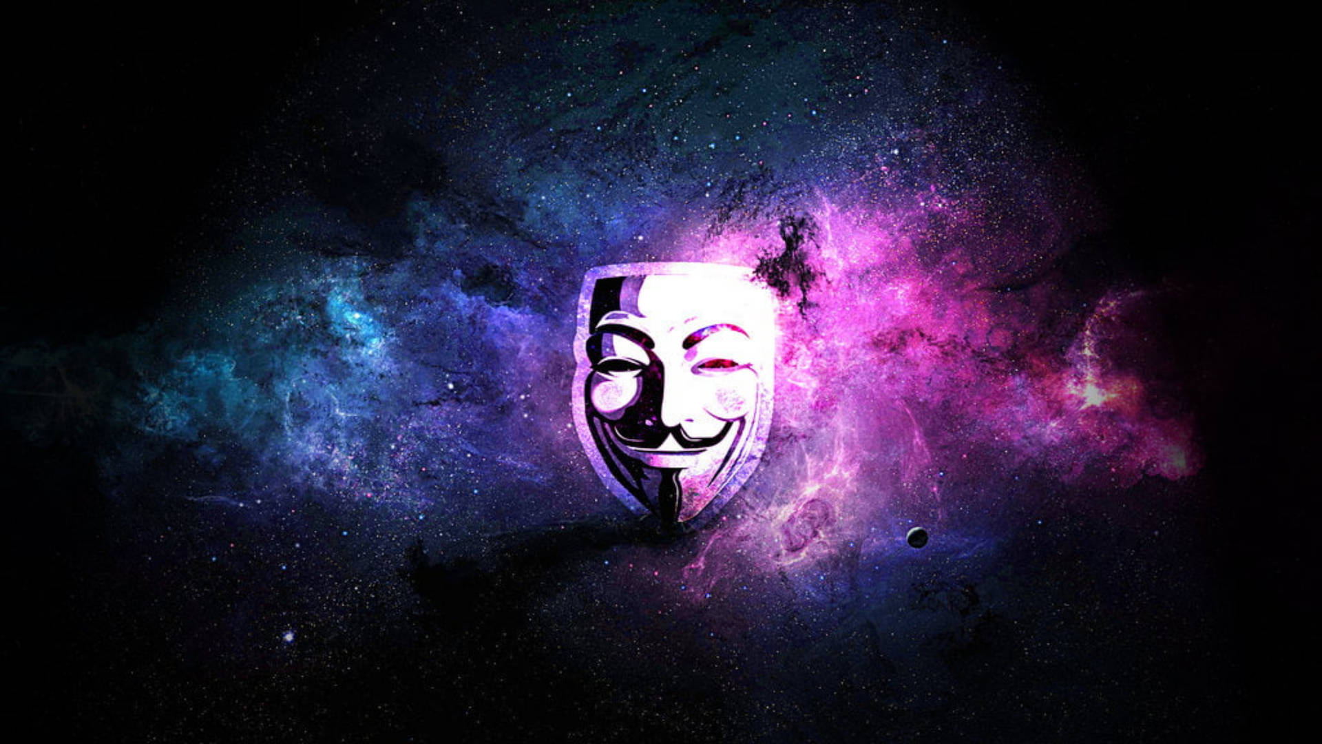 Máscarade Hacker 4k En Un Fondo Similar A Una Nebulosa. Fondo de pantalla