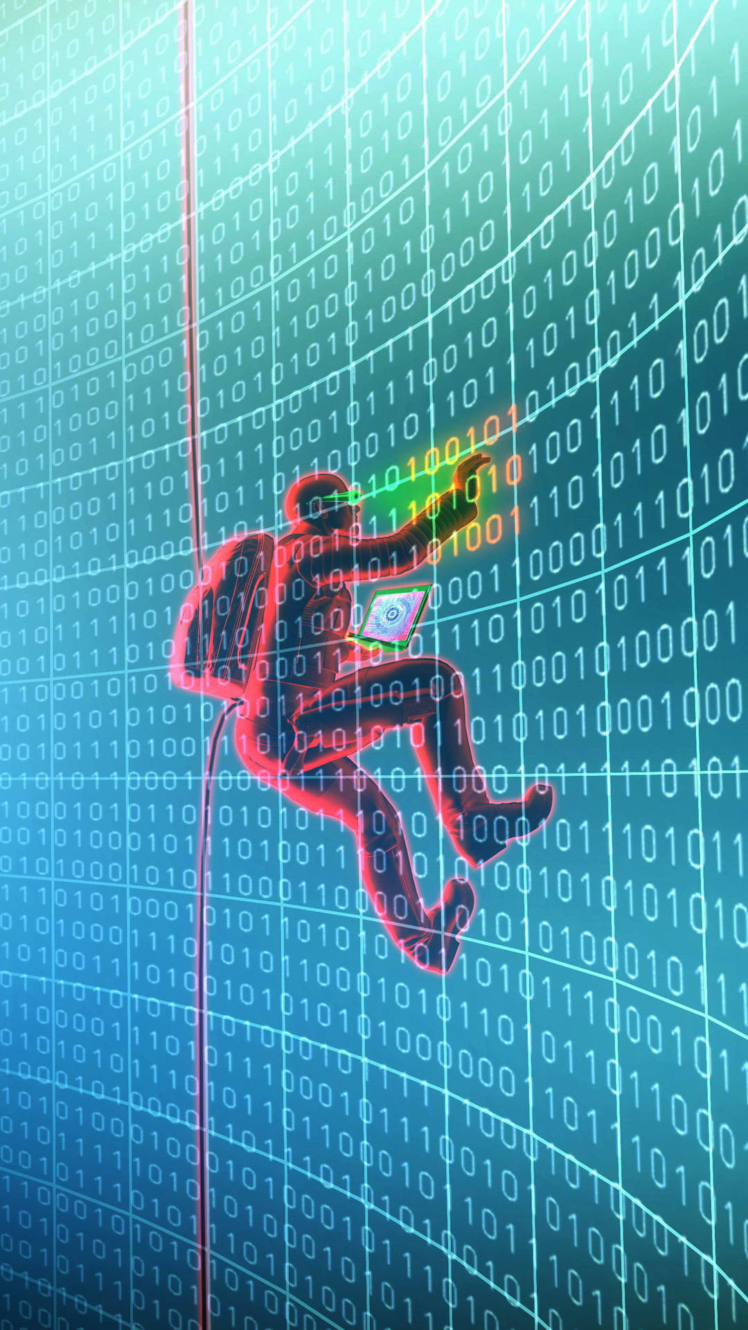 Hacker Climbing Binary Wall Hacking Android Wallpaper