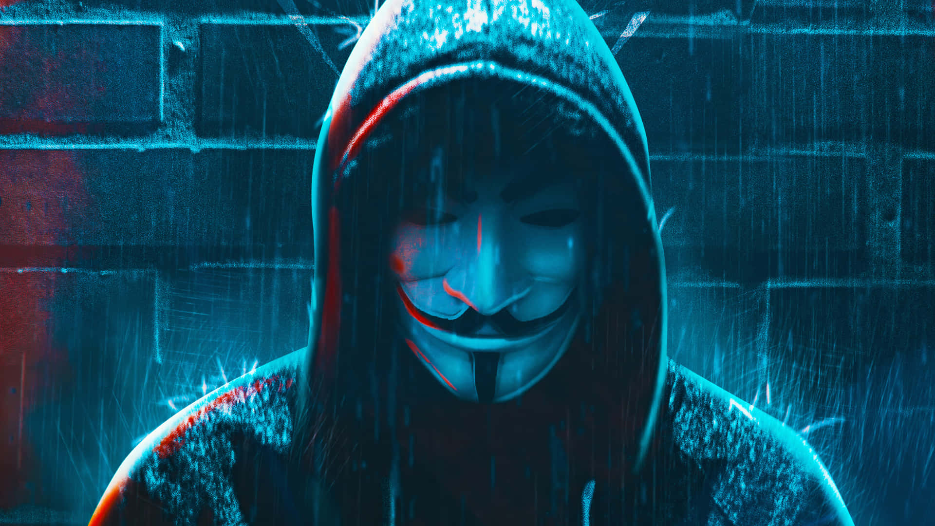 Hackeranónimo Con Máscara Y Fondo De Código Binario Brillante.