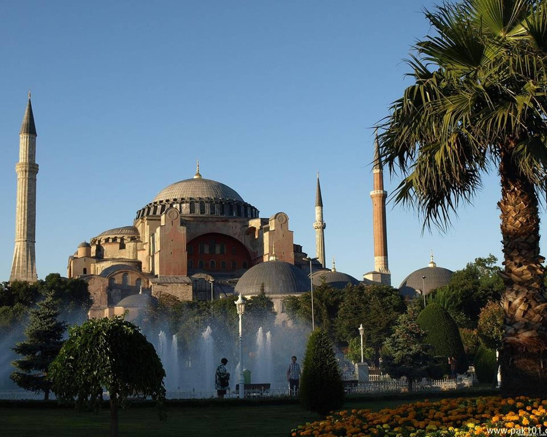 Hagia Sophia With Garden Fountain Wallpaper