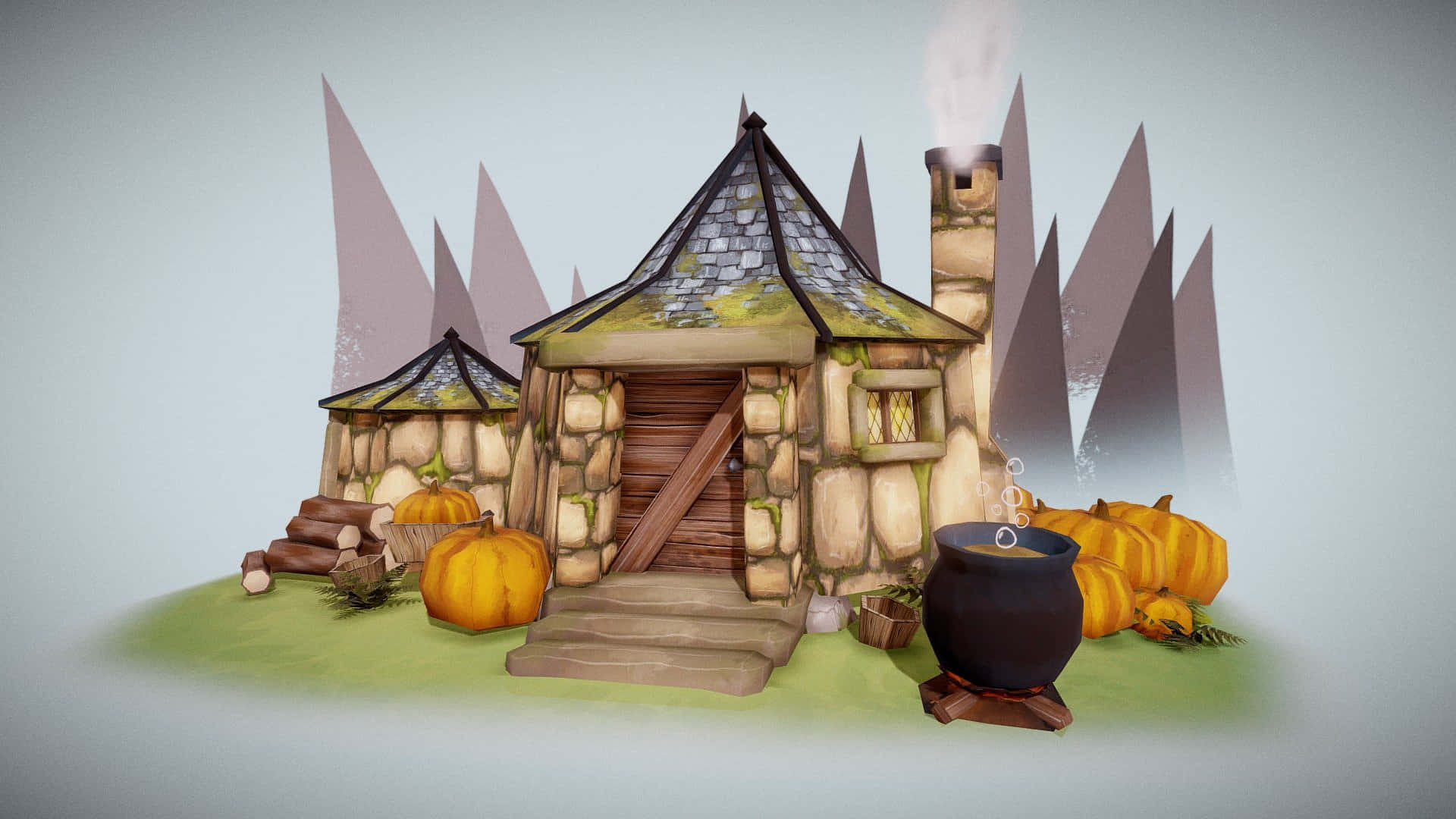 Magical Hagrid's Hut in the Enchanted Forest Wallpaper
